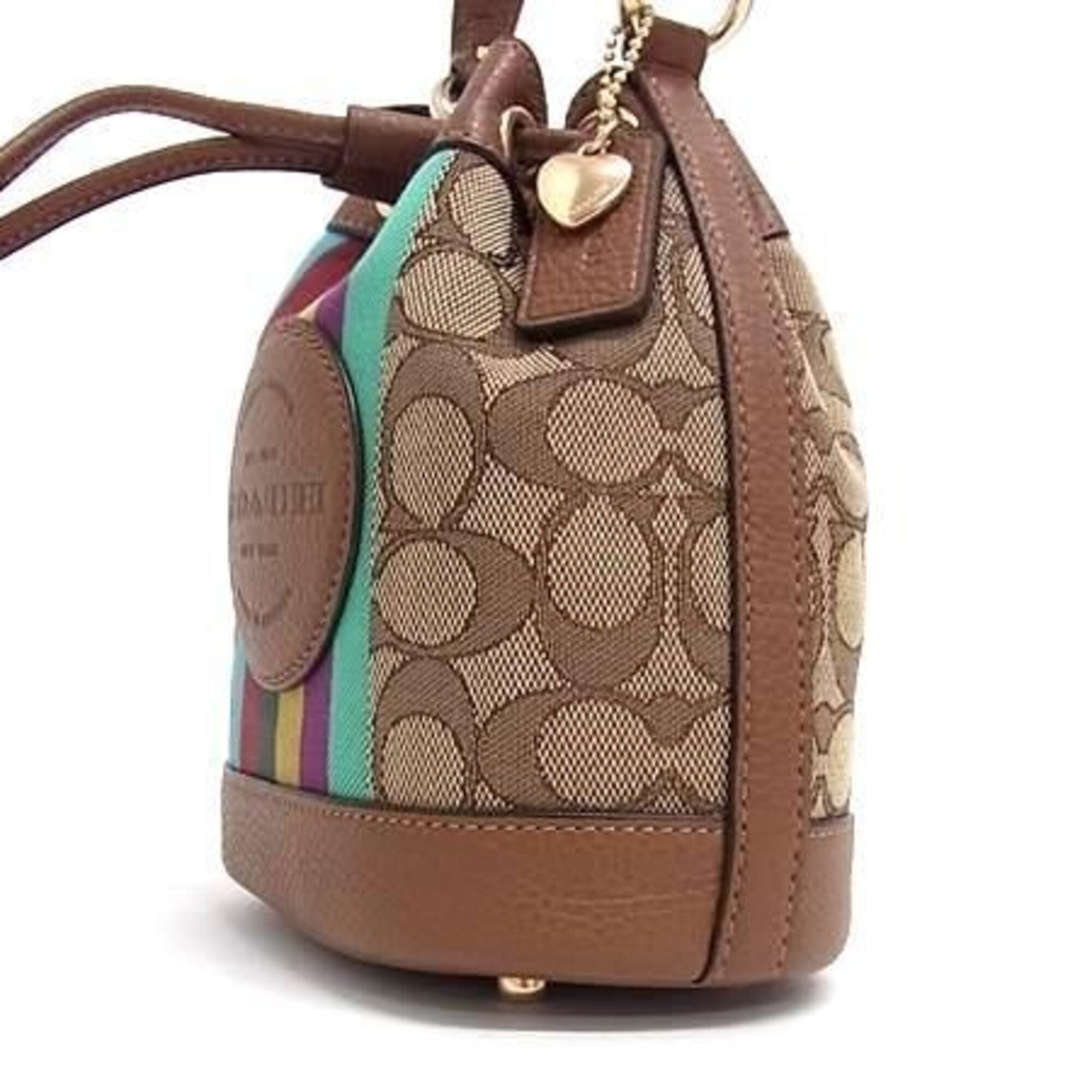 Coach Signature Brown Multi-Color Canvas Leather Handbag (Pre-Owned)