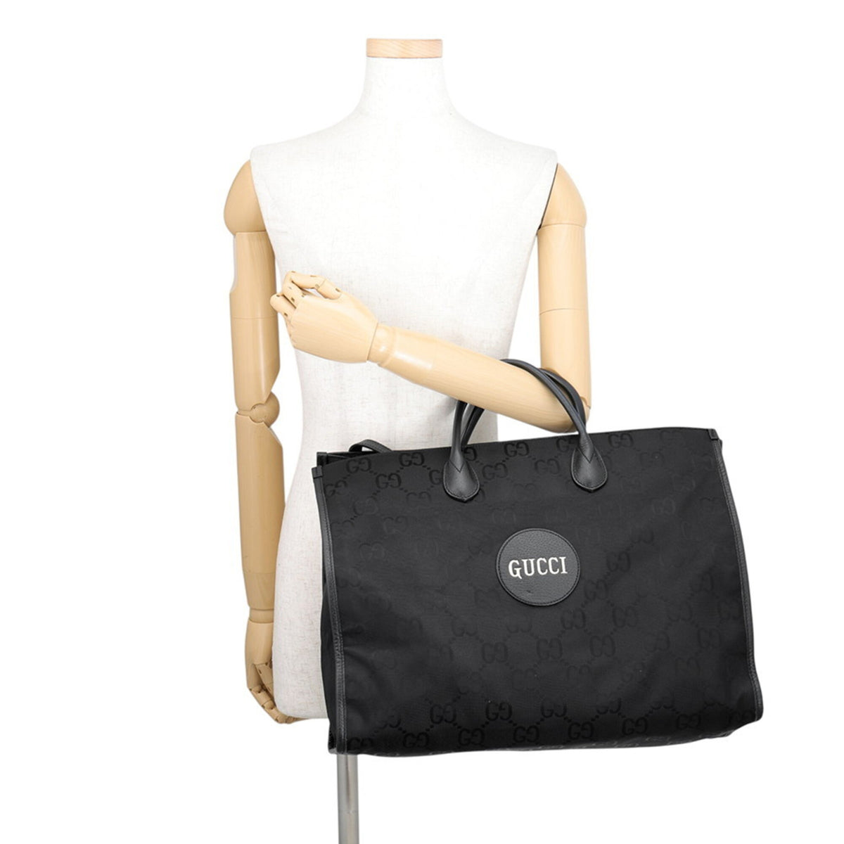 Gucci Black Nylon Leather Shoulder Bag Tote Bag (Pre-Owned)