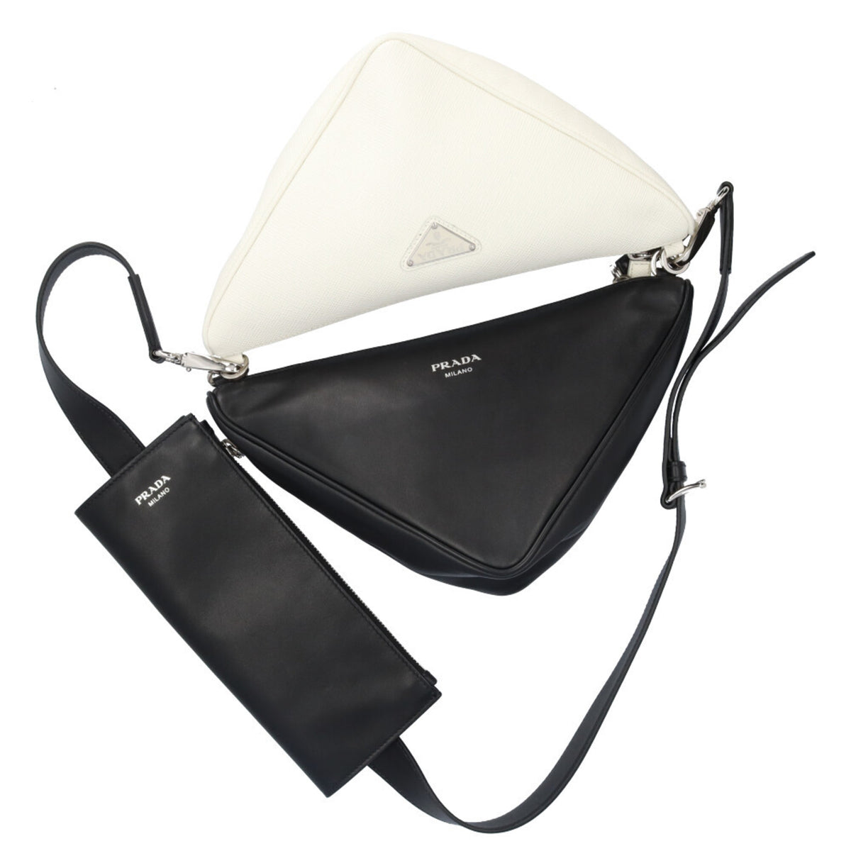Prada Saffiano Black White Leather Shoulder Bag (Pre-Owned)