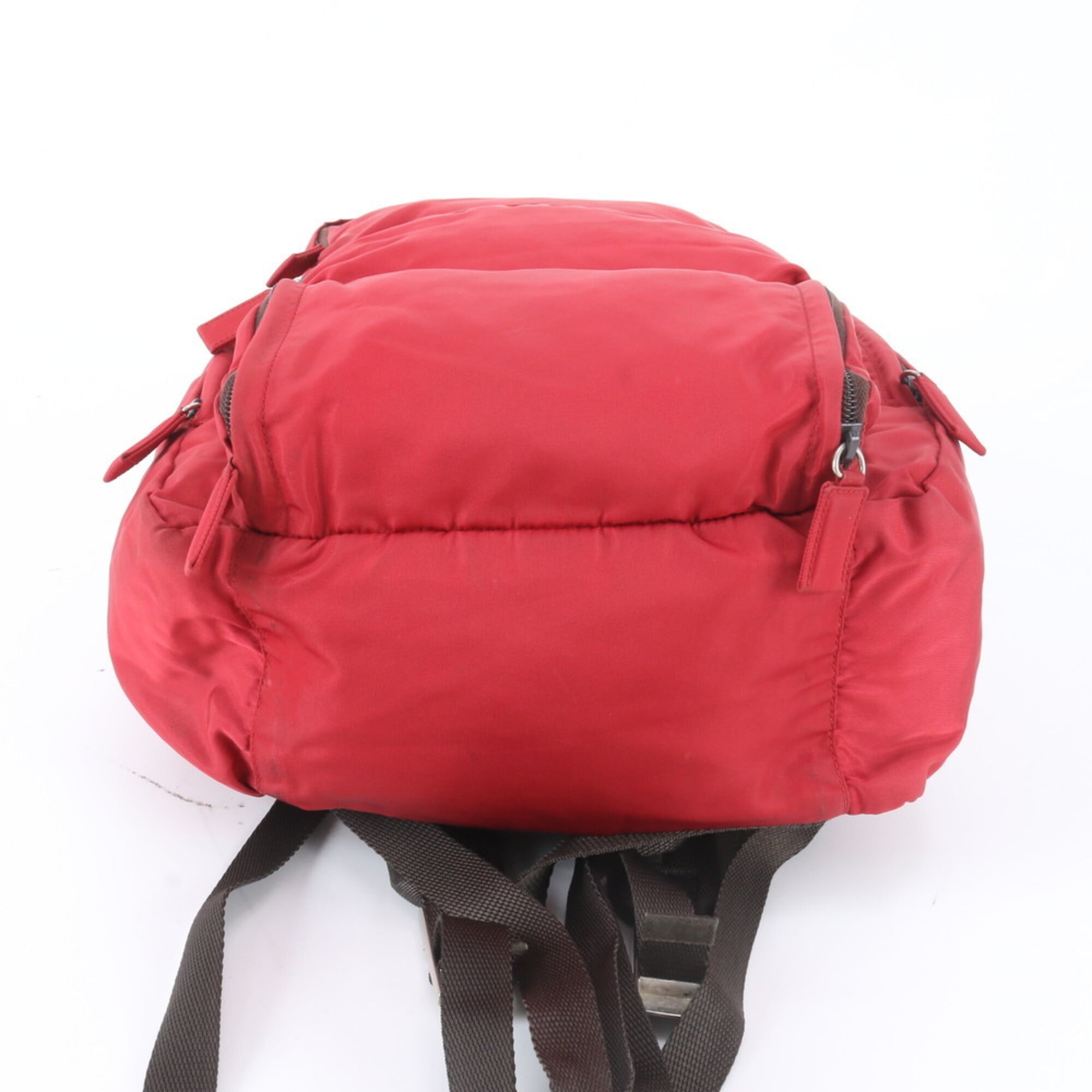 Prada Brown Red Color Nylon Leather Backpack Handbag (Pre-Owned)