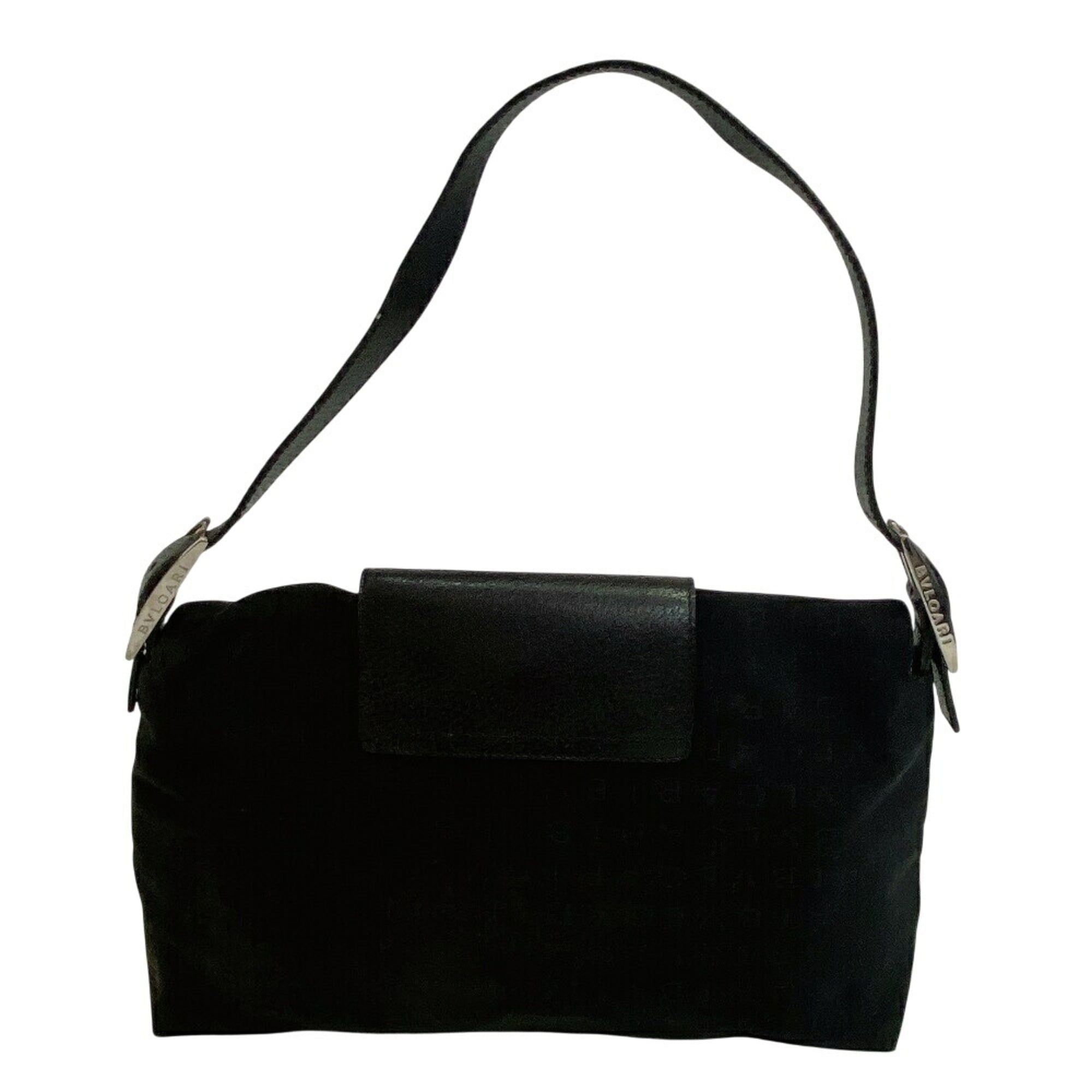 Bvlgari Logomania Black Canvas Leather Pochette Shoulder Bag (Pre-Owned)