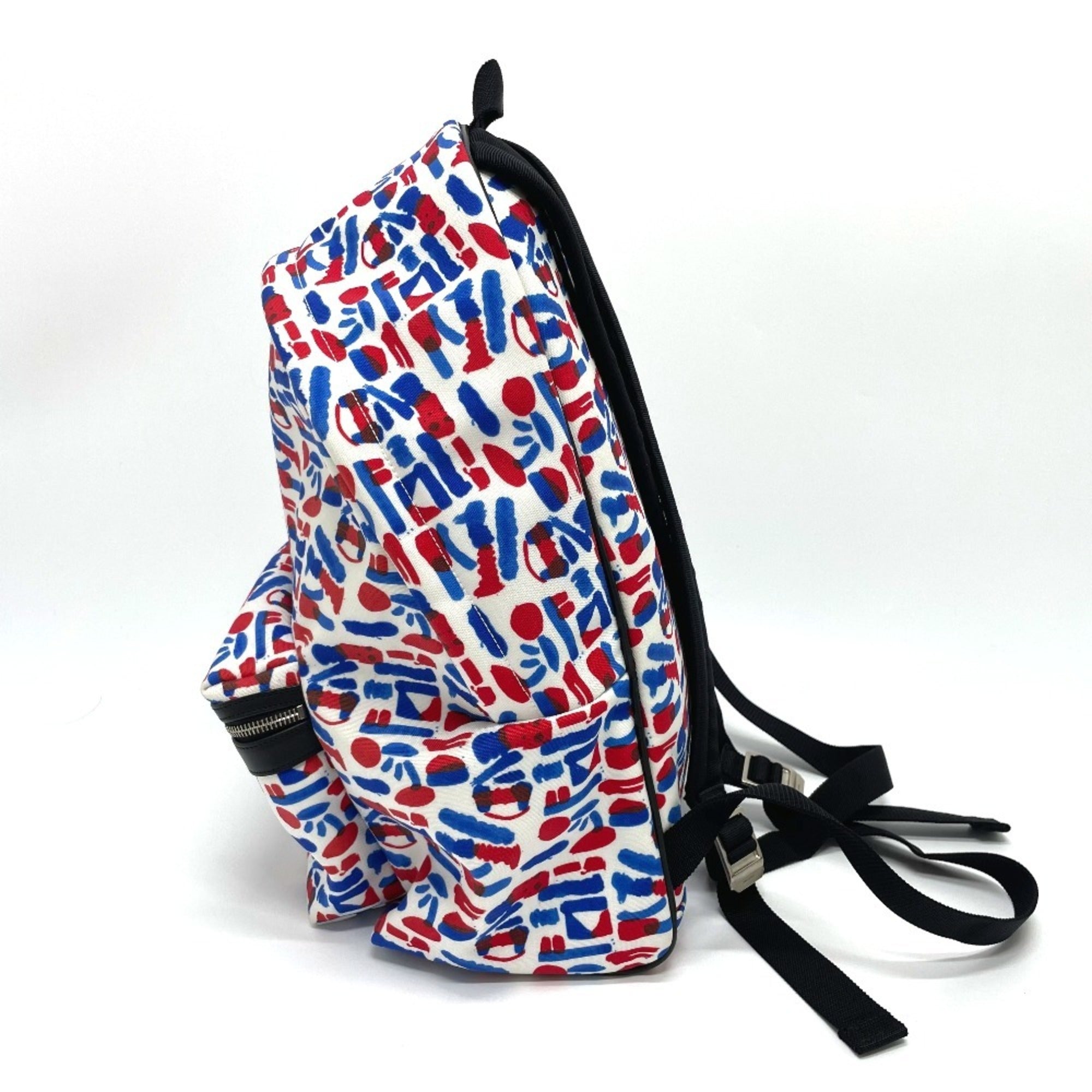Saint Laurent Blue Red Color White Leather Canvas Backpack (Pre-Owned)