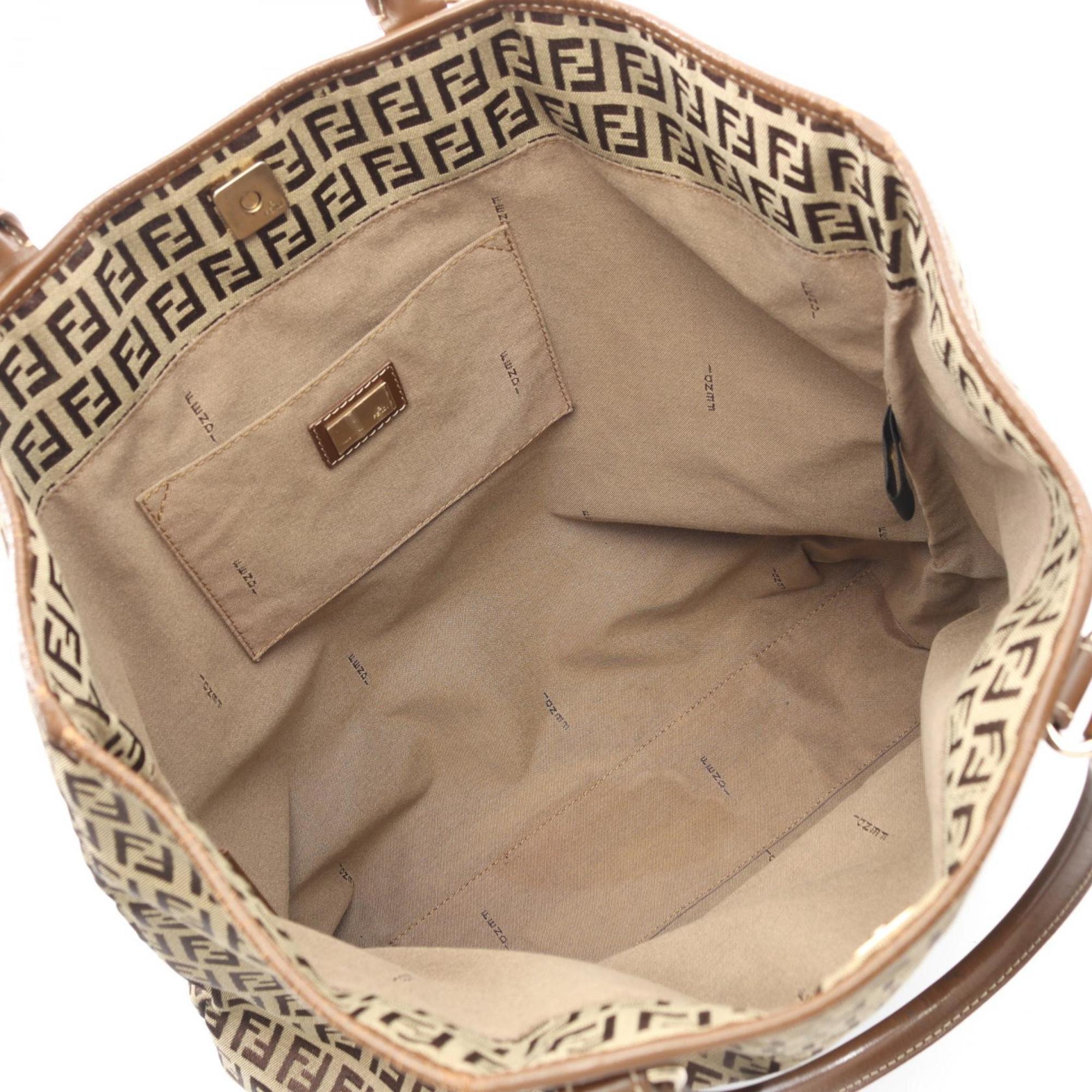 Fendi Beige Brown Canvas Leather Tote Bag (Pre-Owned)