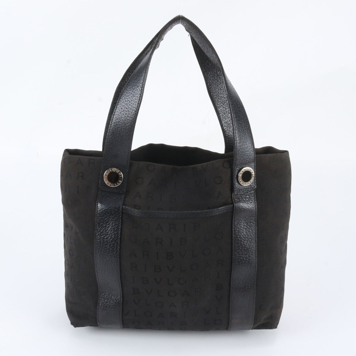 Bvlgari Black Leather Canvas Handbag Shoulder Bag Tote Bag (Pre-Owned)