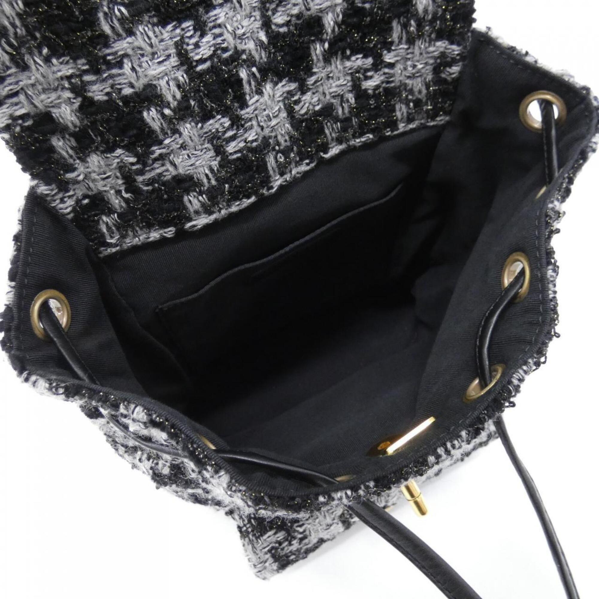 Chanel Black Gray Wool Tweed Backpack (Pre-Owned)