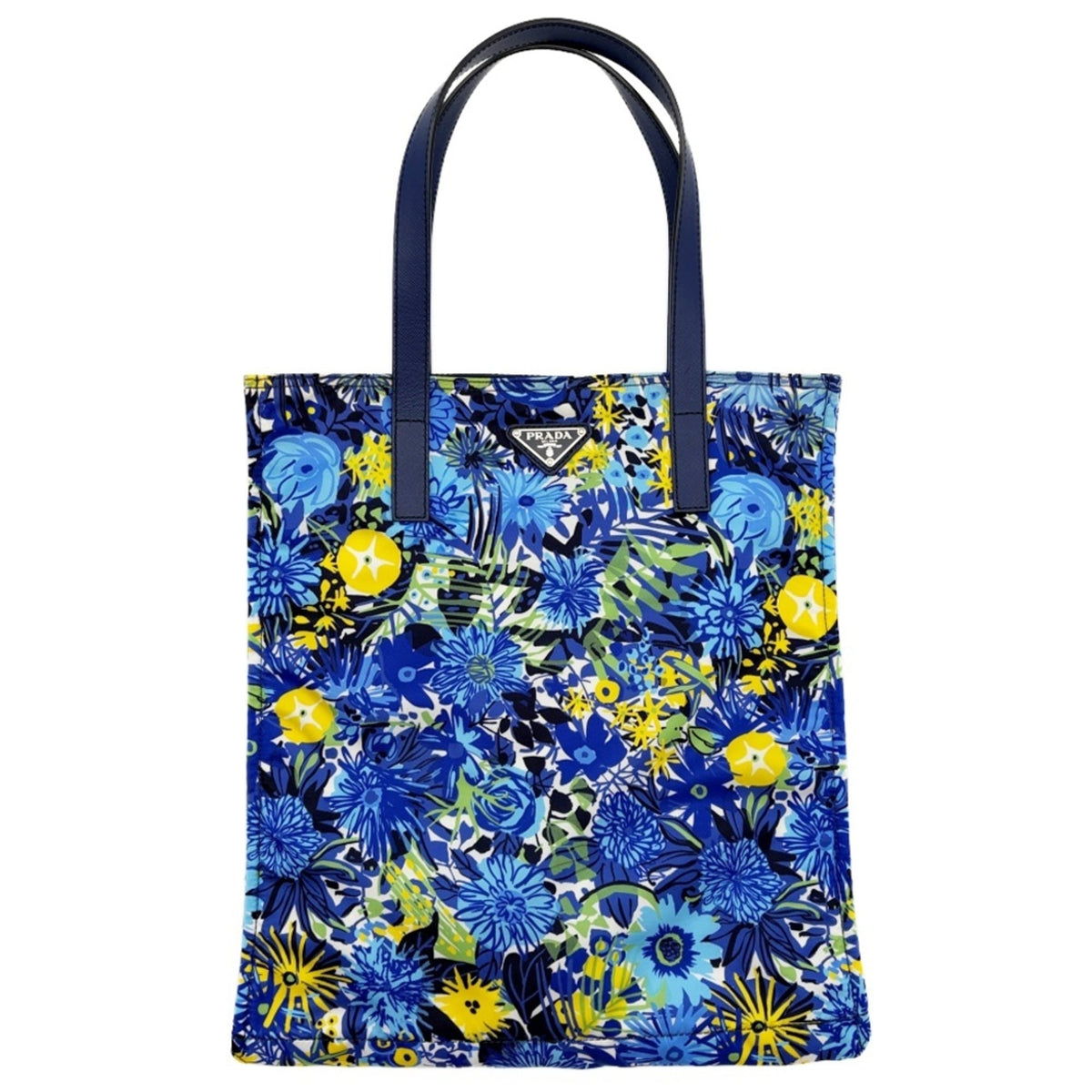 Prada Blue Multi-Color Nylon Leather Tote Bag (Pre-Owned)