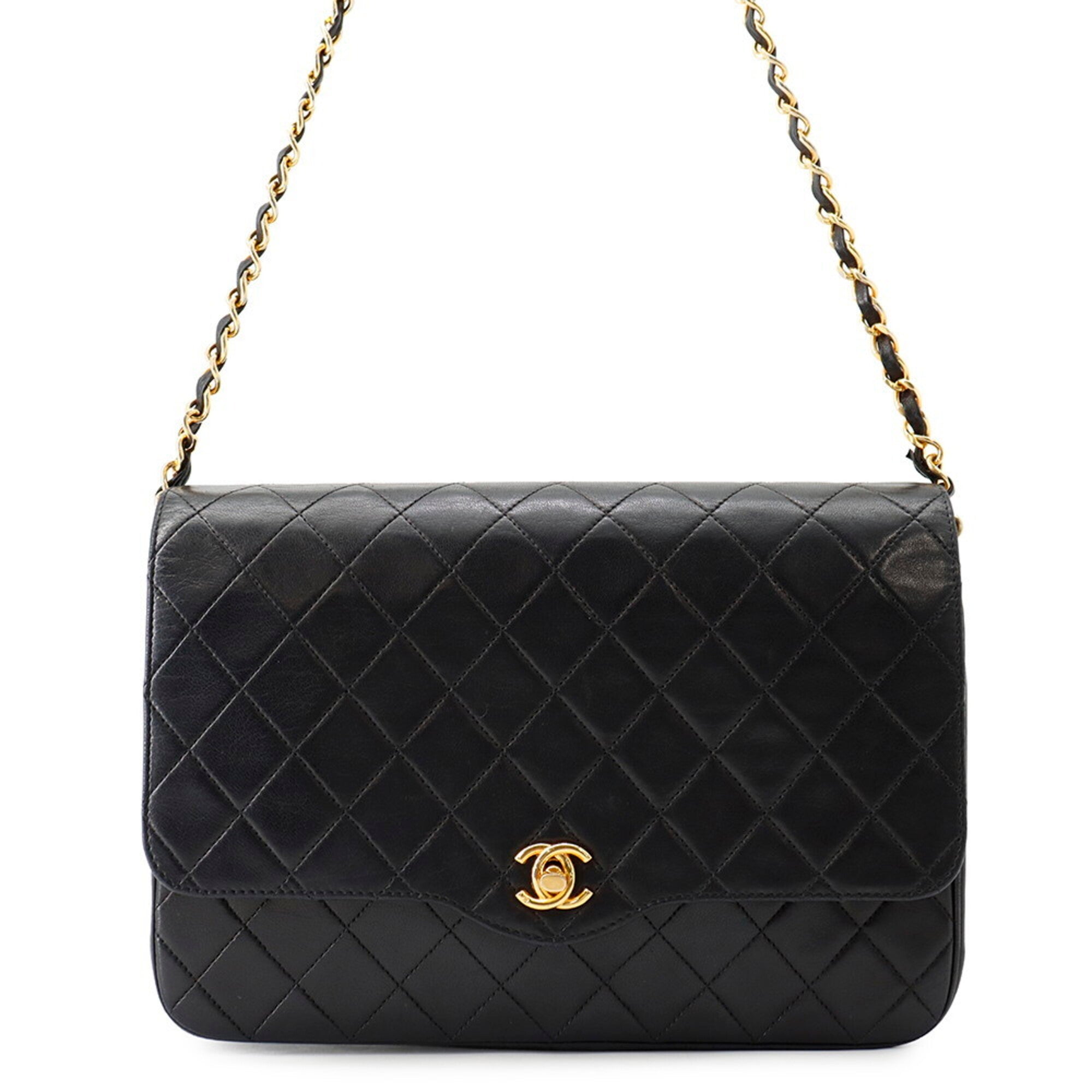 Chanel Matelasse Black Leather Handbag Shoulder Bag (Pre-Owned)