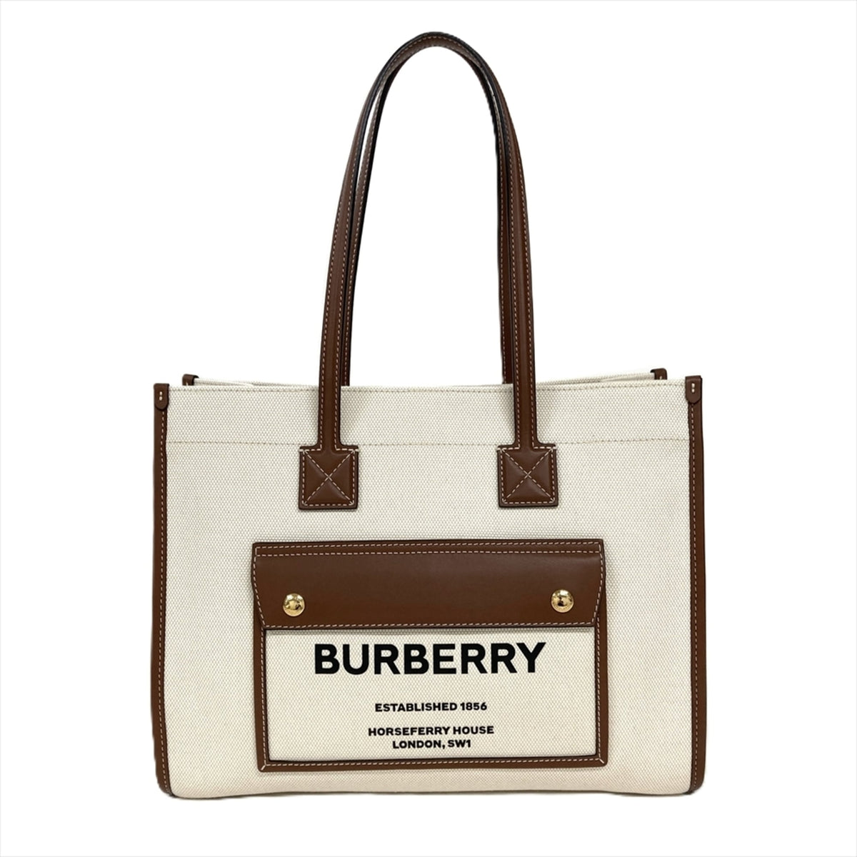 Burberry Beige Cotton Leather Linen Tote Bag (Pre-Owned)