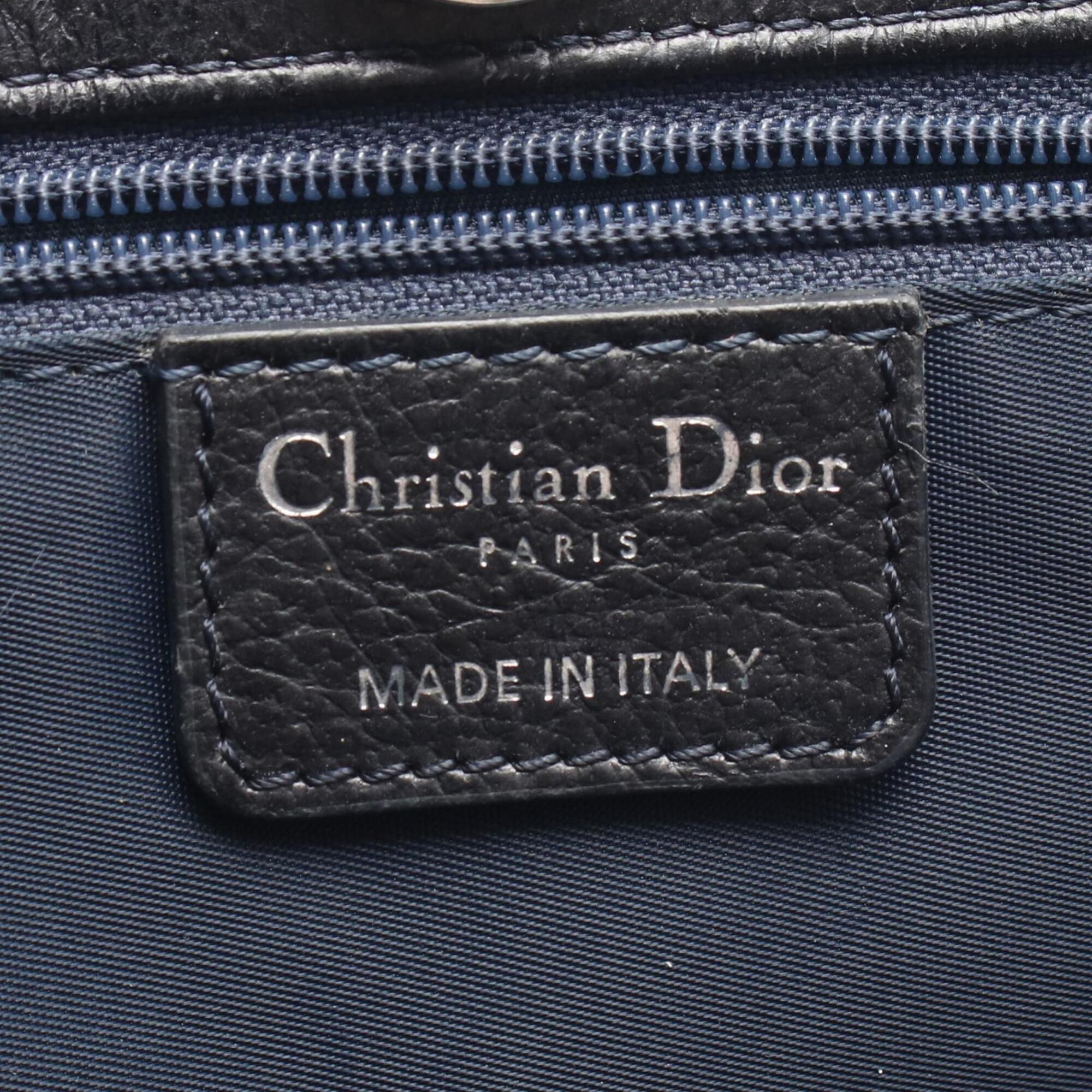 Christian Dior Black Navy Orange Denim Leather Handbag (Pre-Owned)