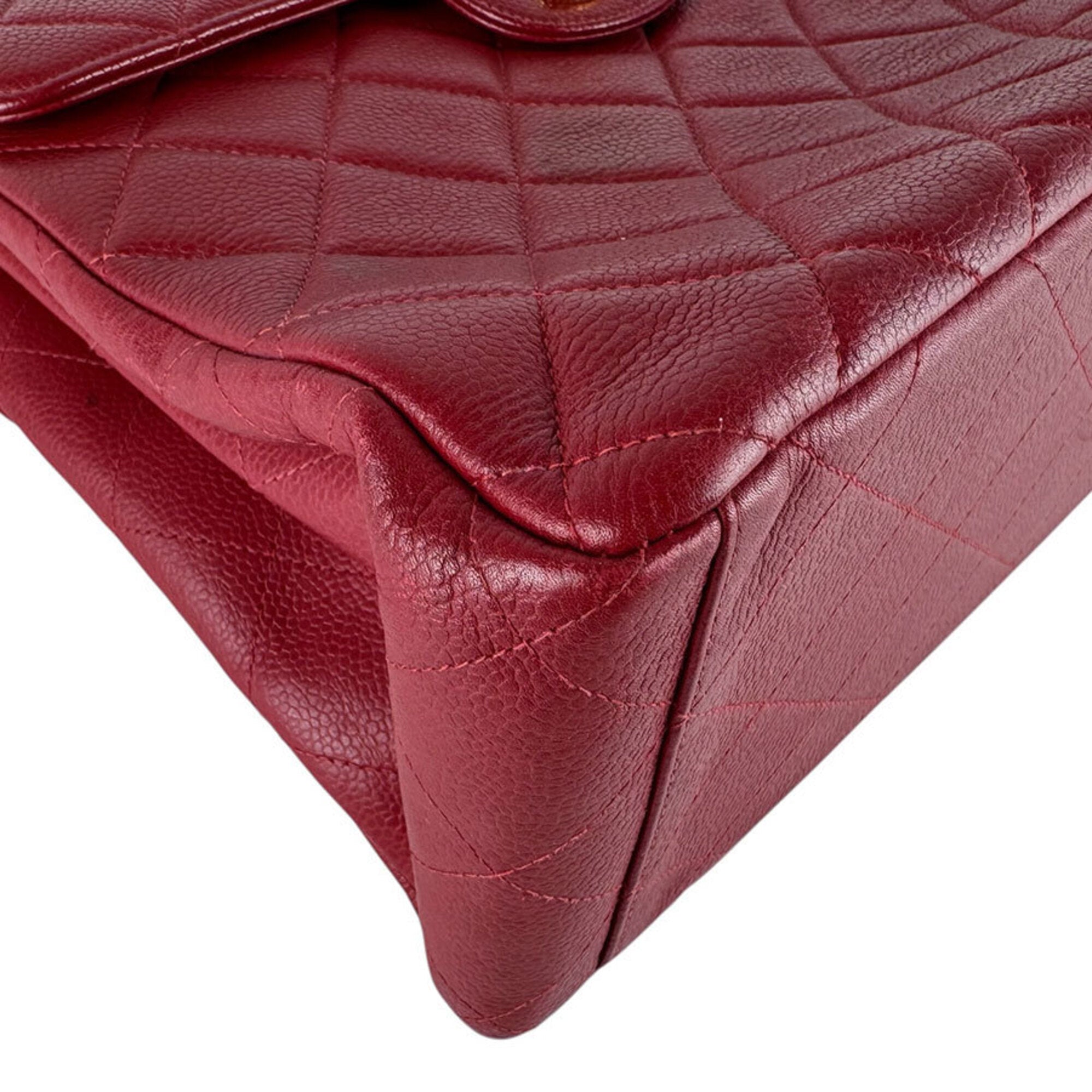 Chanel Red Color Grained Calfskin Shoulder Bag (Pre-Owned)