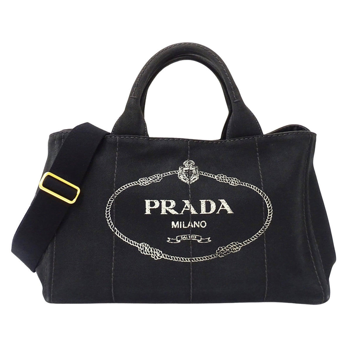 Prada Black Canvas Handbag Shoulder Bag Tote Bag (Pre-Owned)