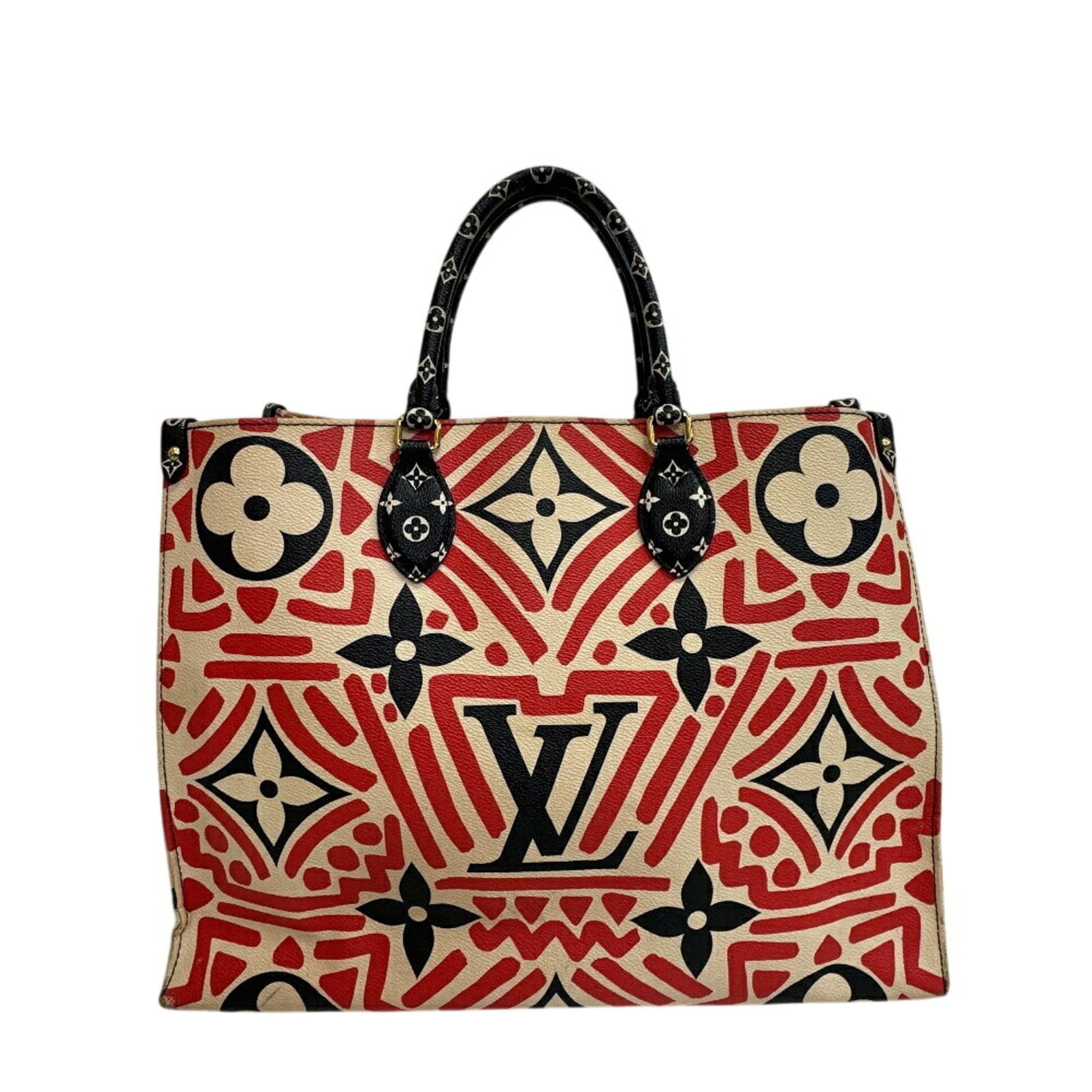 Louis Vuitton Beige Black Multi-Color Red Color Leather Handbag Shoulder Bag Tote Bag (Pre-Owned)