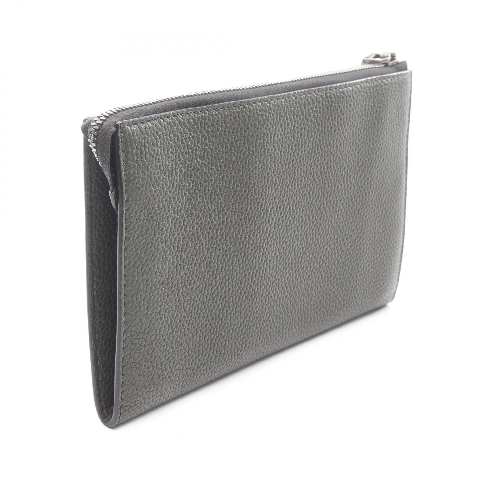Salvatore Ferragamo Green Leather Clutch Bag (Pre-Owned)
