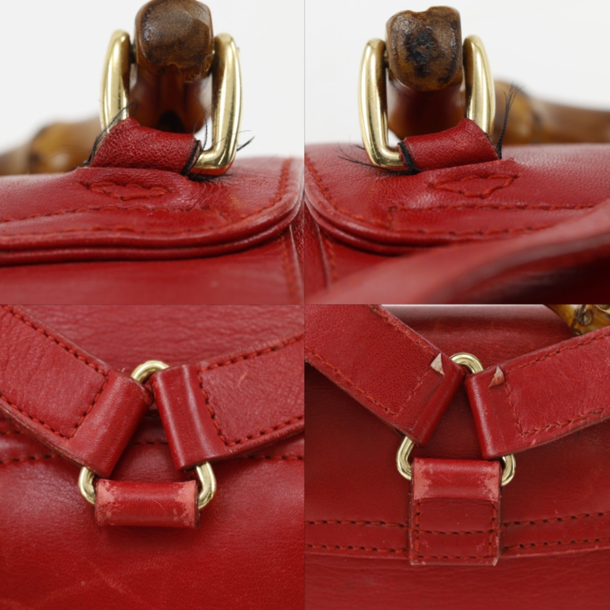 Gucci Bamboo Red Color Leather Backpack (Pre-Owned)