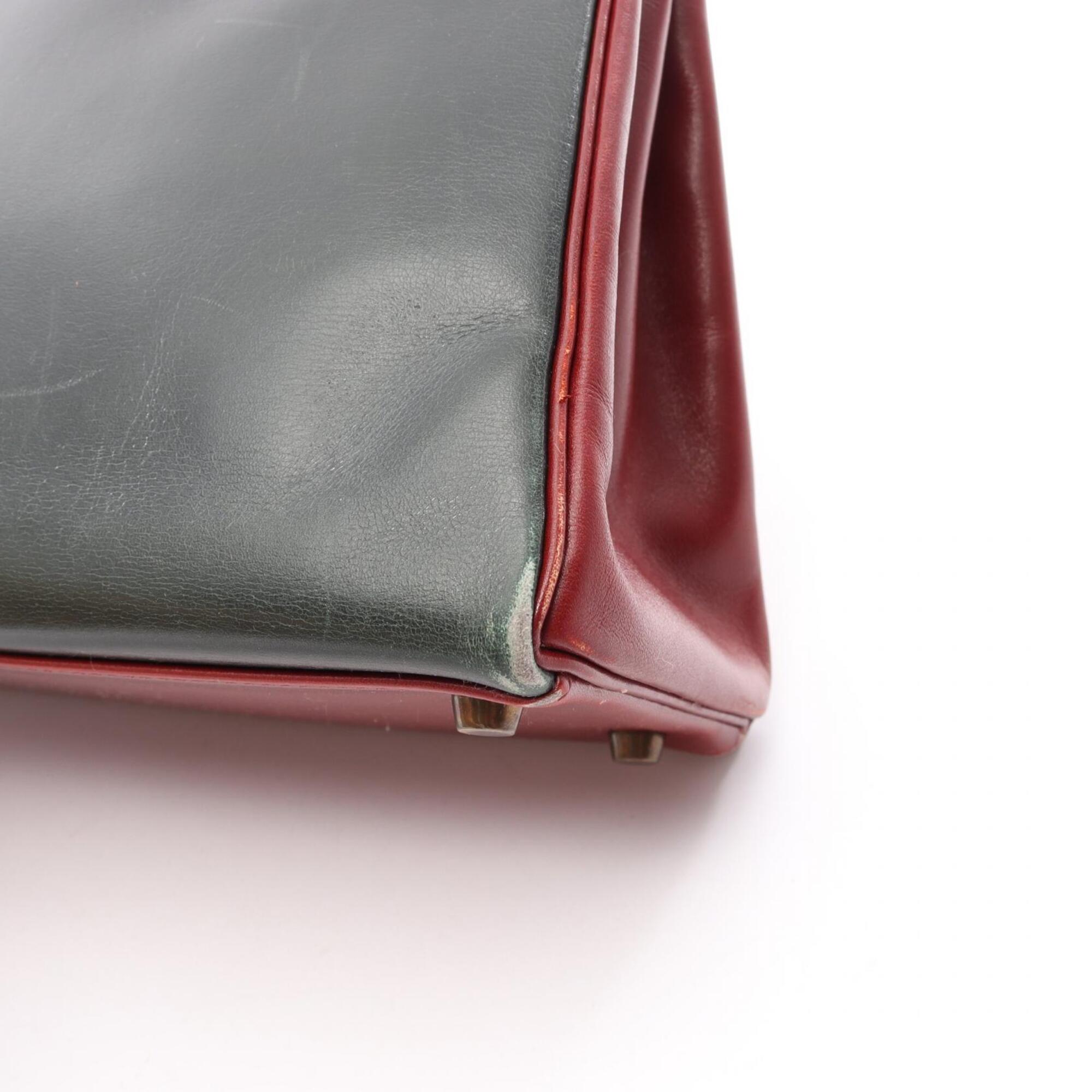 Hermes Bordeaux Brown Green Natural Rouge H Box Calf Leather Handbag (Pre-Owned)