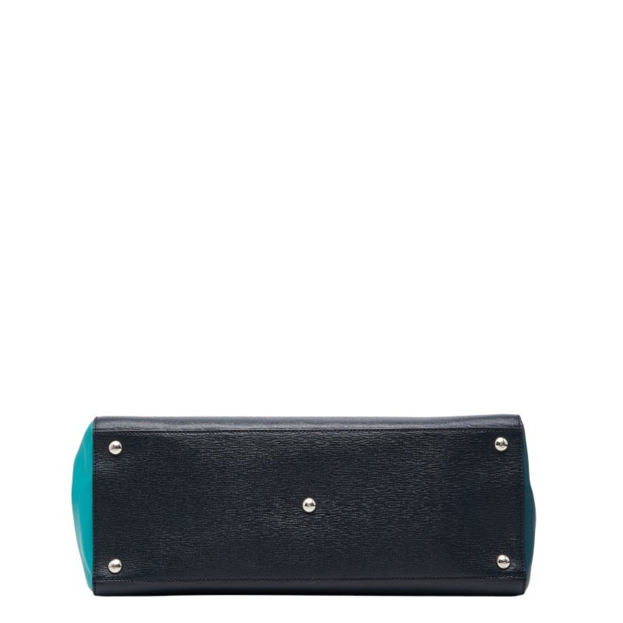Fendi Green Navy Leather Handbag Shoulder Bag (Pre-Owned)