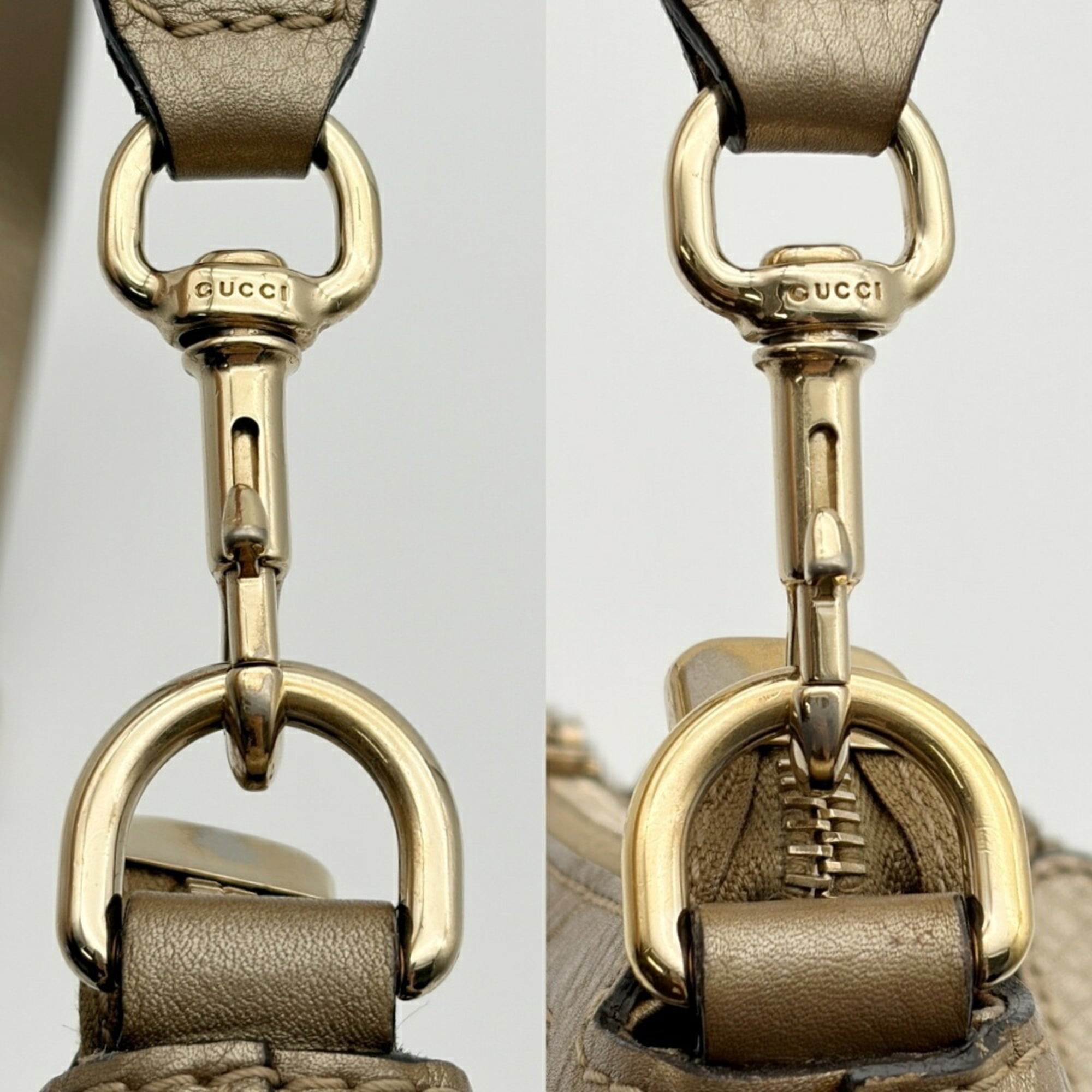 Gucci Gg Canvas Beige Gold Gg Canvas Leather Bamboo Shoulder Bag (Pre-Owned)