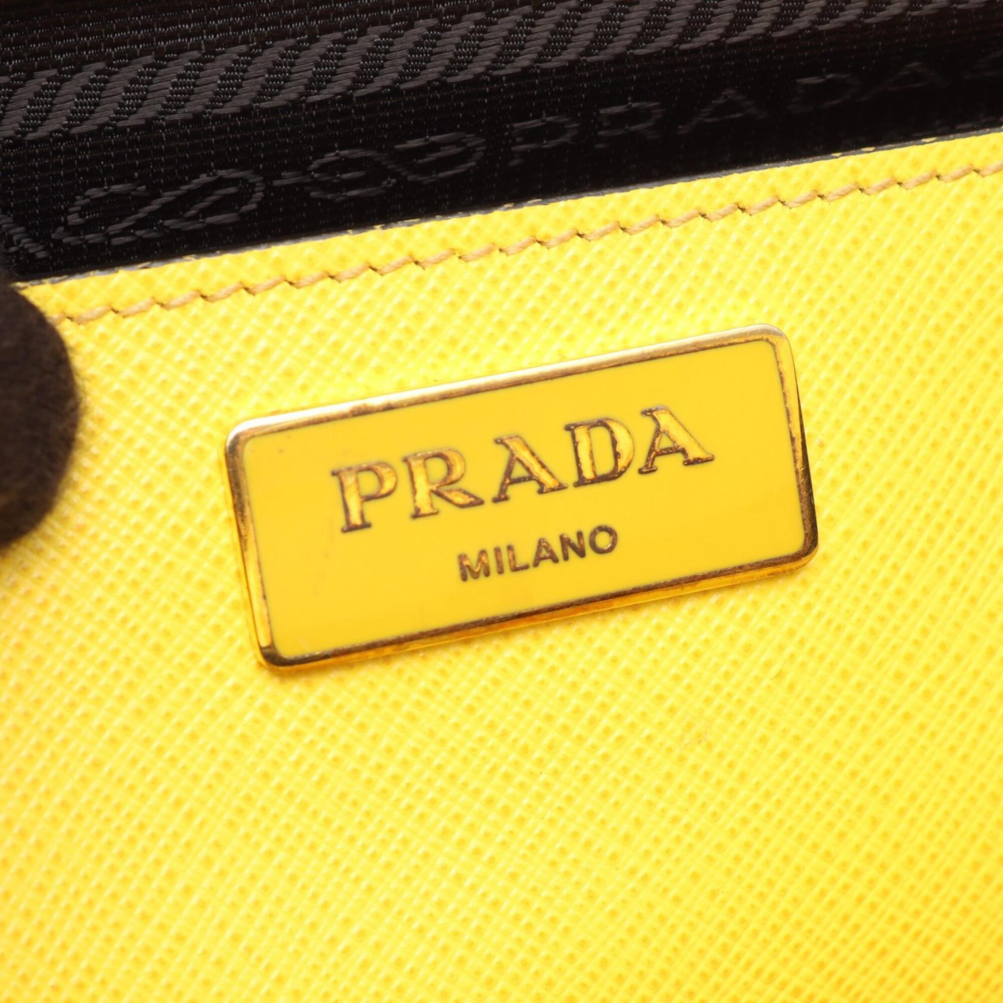 Prada Saffiano Yellow Leather Handbag Tote Bag (Pre-Owned)