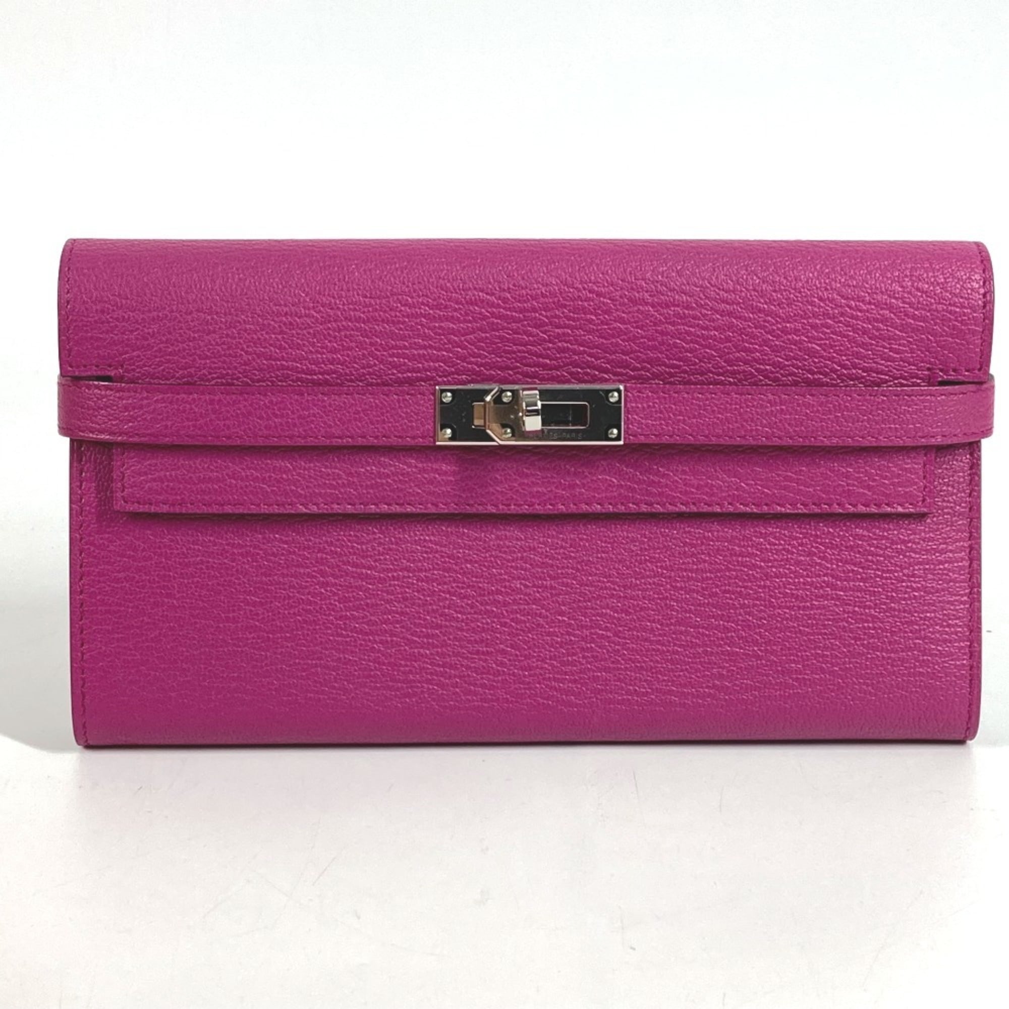Hermes Rose Purple Chevre Leather Long Wallet (Bi-Fold) (Pre-Owned)