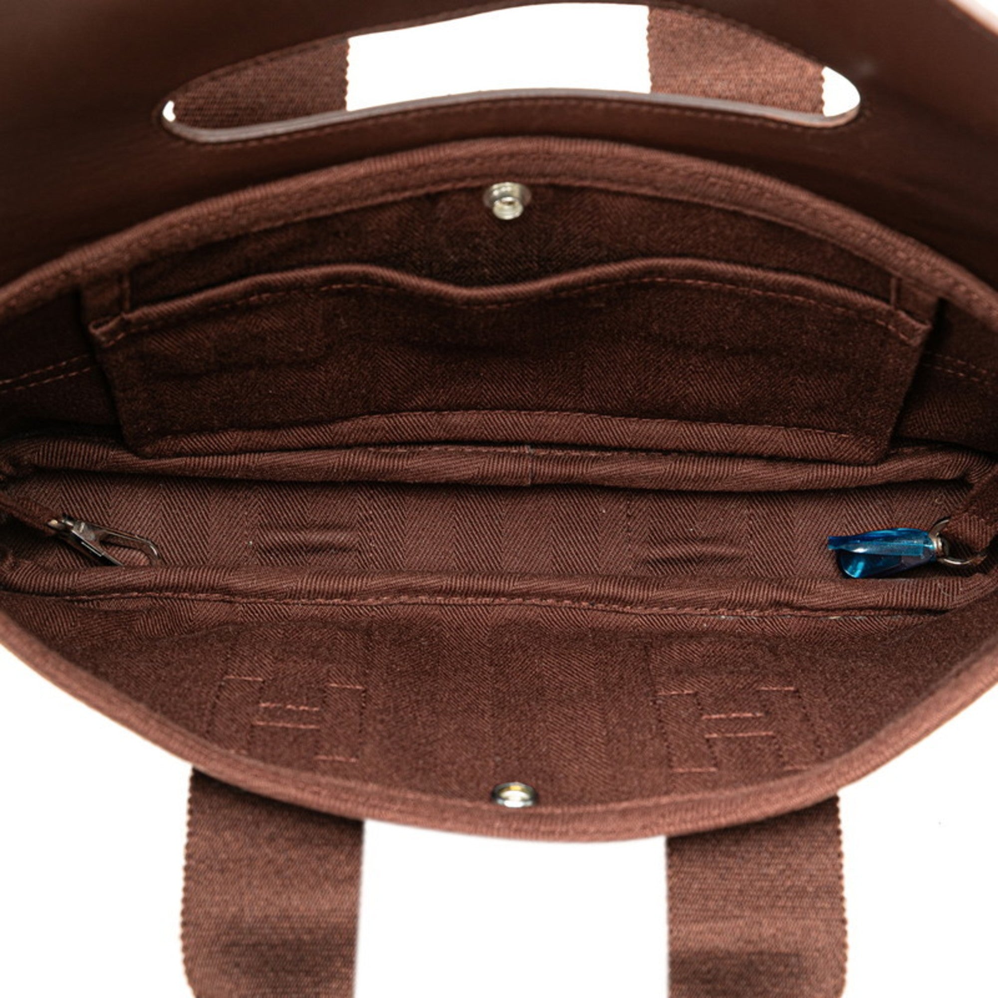 Hermes Brown Toile Chevron Leather Handbag (Pre-Owned)