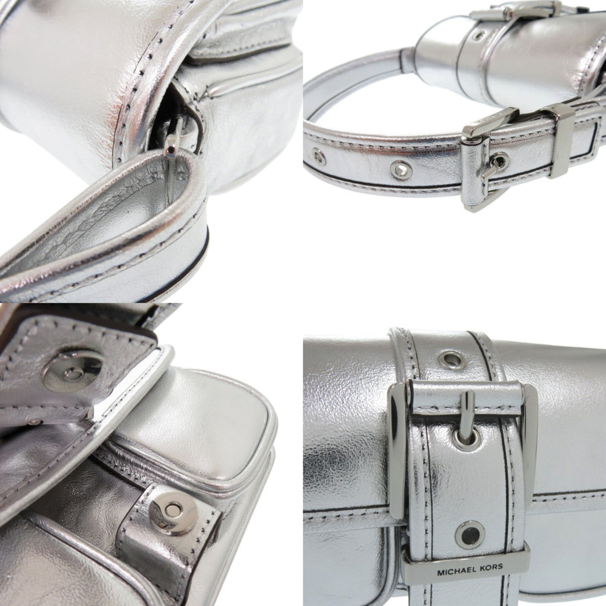 Michael Kors Metallic Silver Leather Shoulder Bag (Pre-Owned)