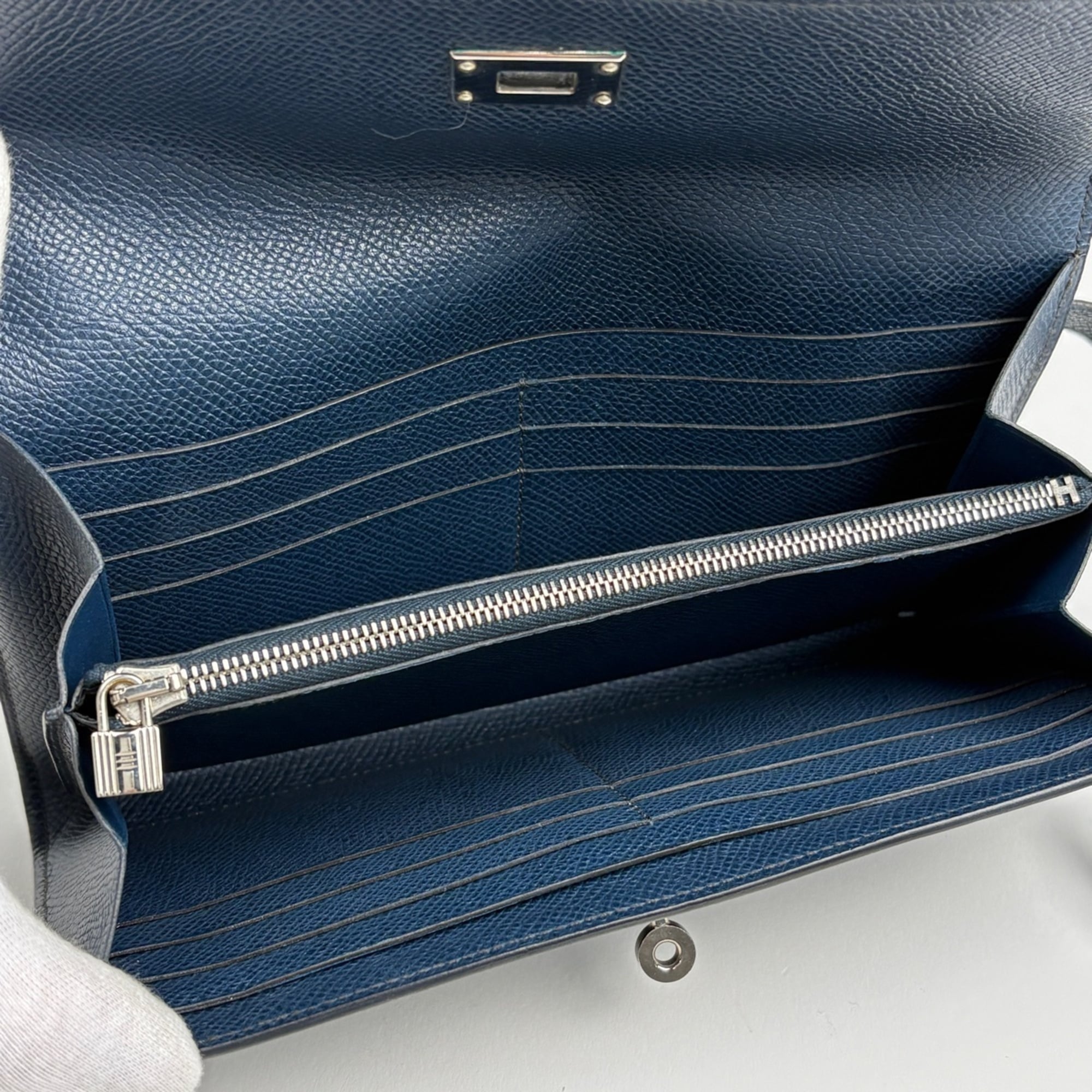 Hermes Kelly Blue Epsom Leather Long Wallet (Bi-Fold) (Pre-Owned)
