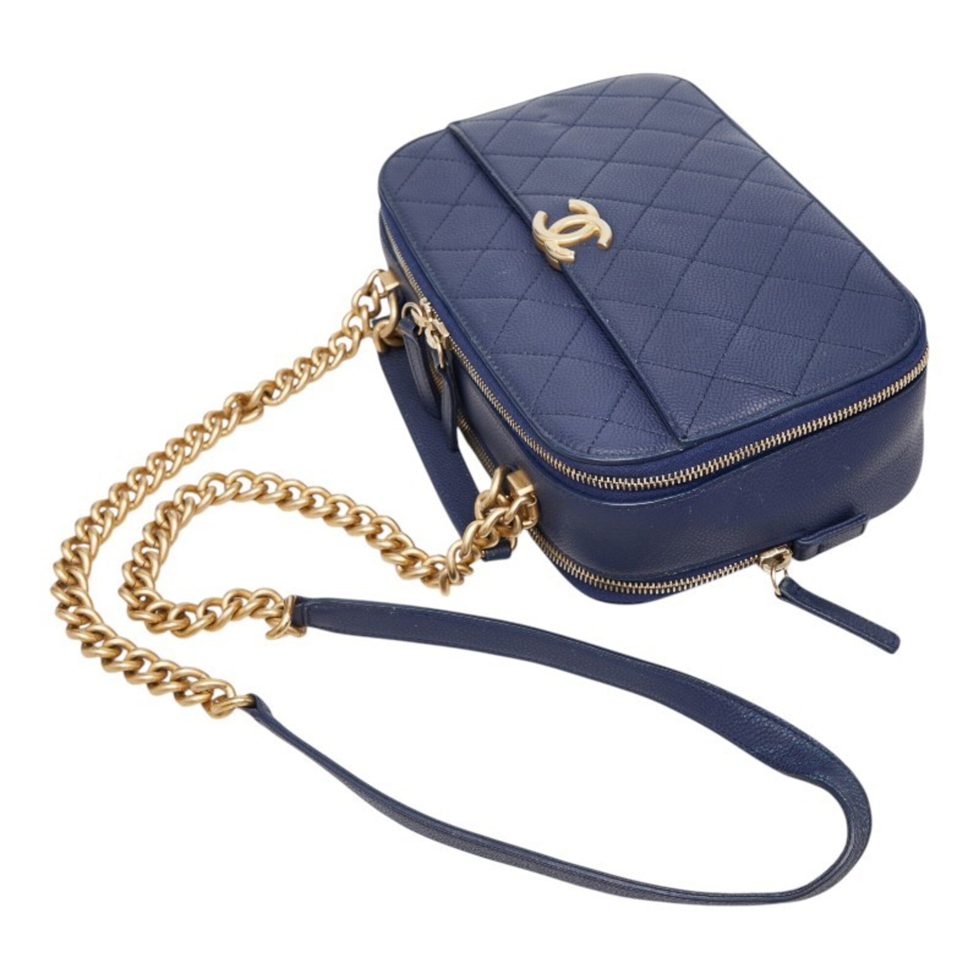 Chanel Navy Grained Calfskin Shoulder Bag Vanity Bag (Pre-Owned)