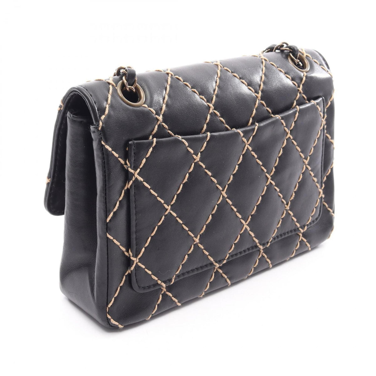 Chanel Wild Stitch Black Leather Handbag Shoulder Bag (Pre-Owned)