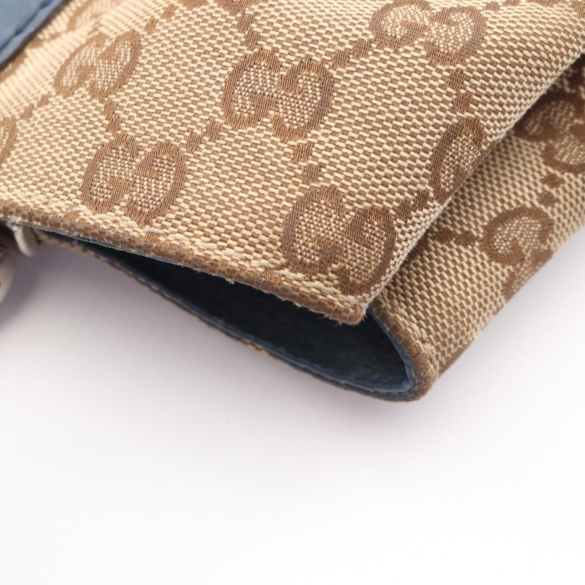 Gucci Beige Blue Canvas Leather Handbag Tote Bag (Pre-Owned)
