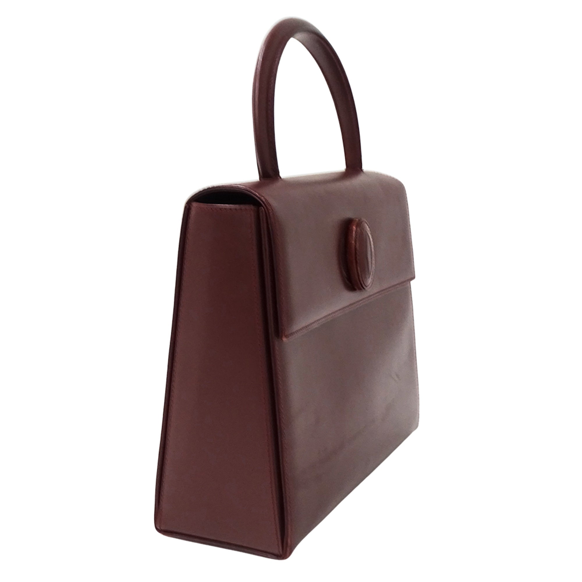 Cartier Bordeaux Red Color Wine Red Leather Handbag (Pre-Owned)