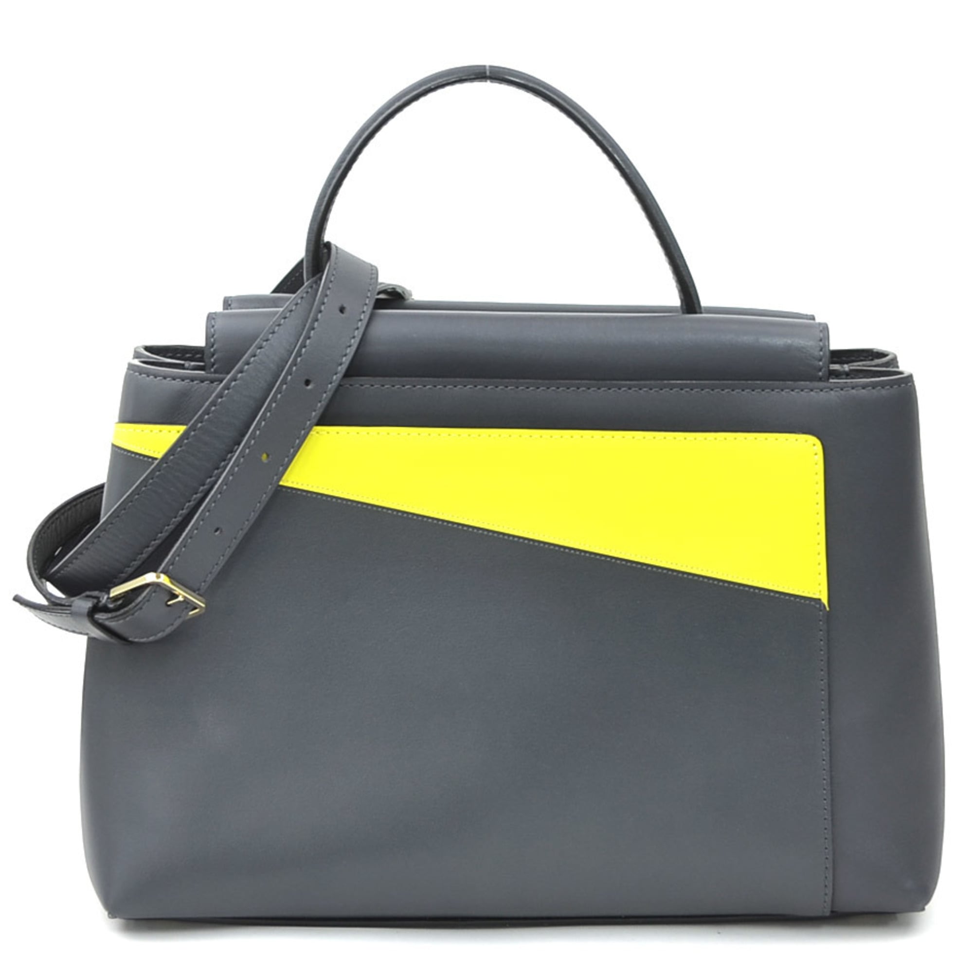 Valextra Gray Yellow Leather Handbag Shoulder Bag (Pre-Owned)