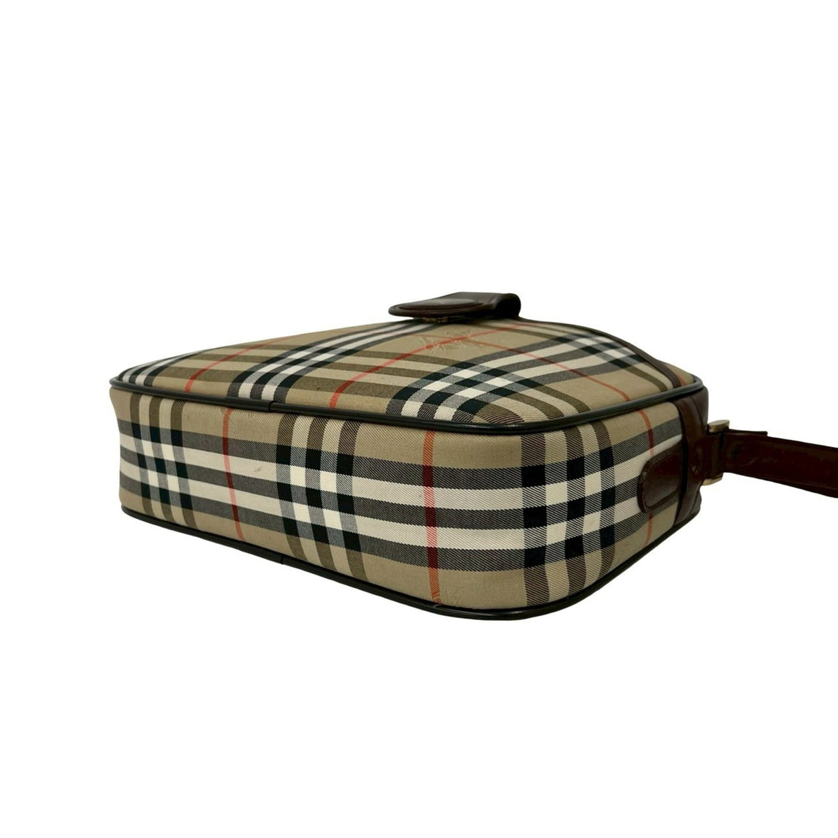 Burberry Beige Black Brown Red Color White Canvas Leather Shoulder Bag (Pre-Owned)