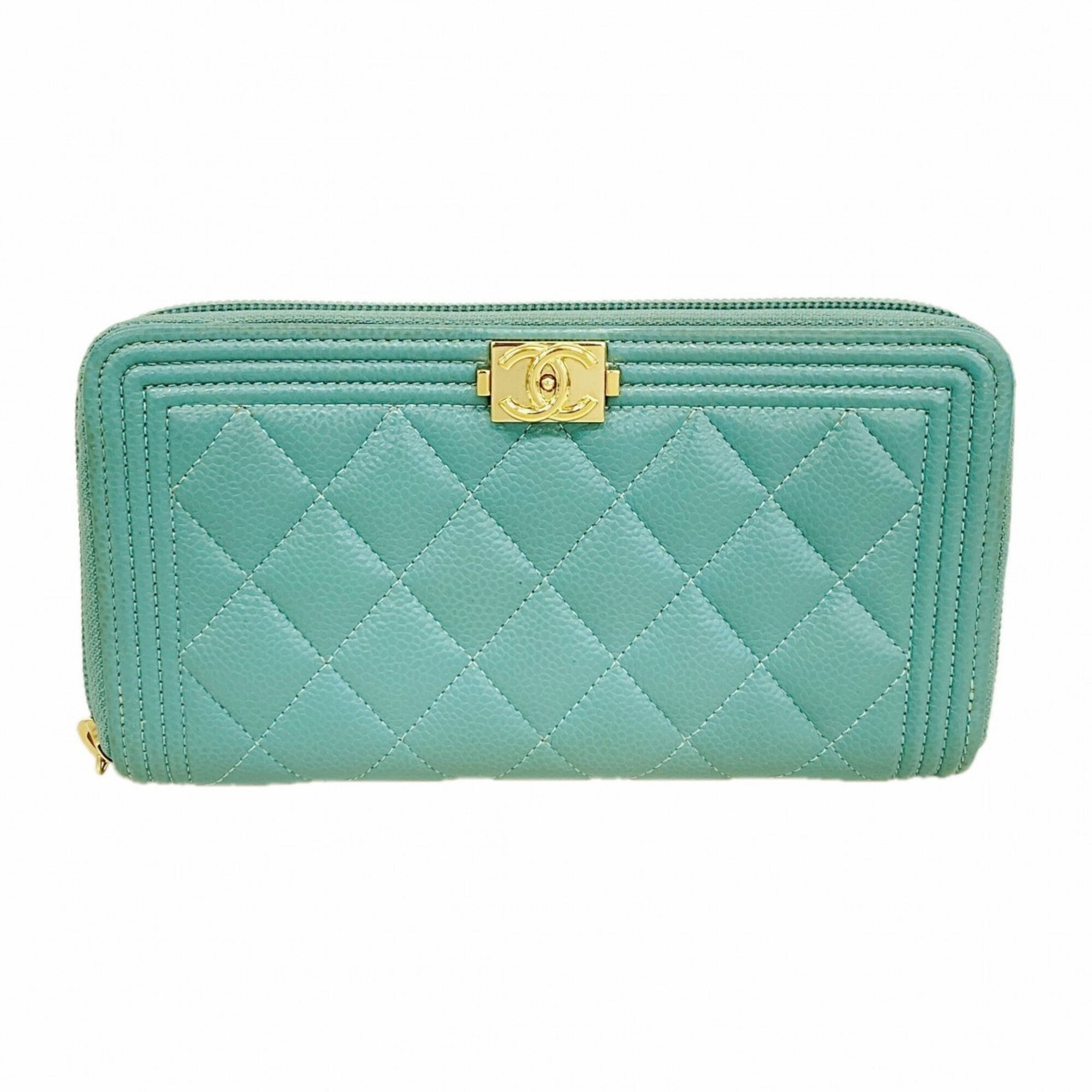 Chanel Blue Grained Calfskin Long Wallet (Bi-Fold) (Pre-Owned)