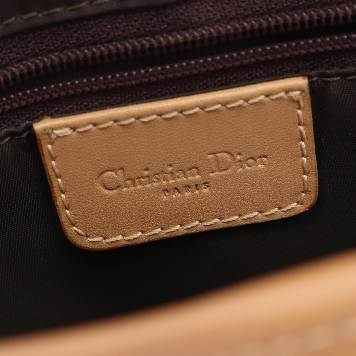 Christian Dior Trotter Beige Brown Canvas Leather Handbag Saddle Bag (Pre-Owned)