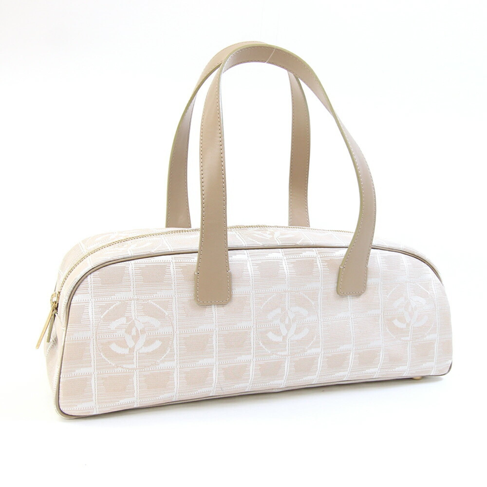 Chanel New Travel Line Beige Nylon Canvas Leather Boston Bag Handbag (Pre-Owned)