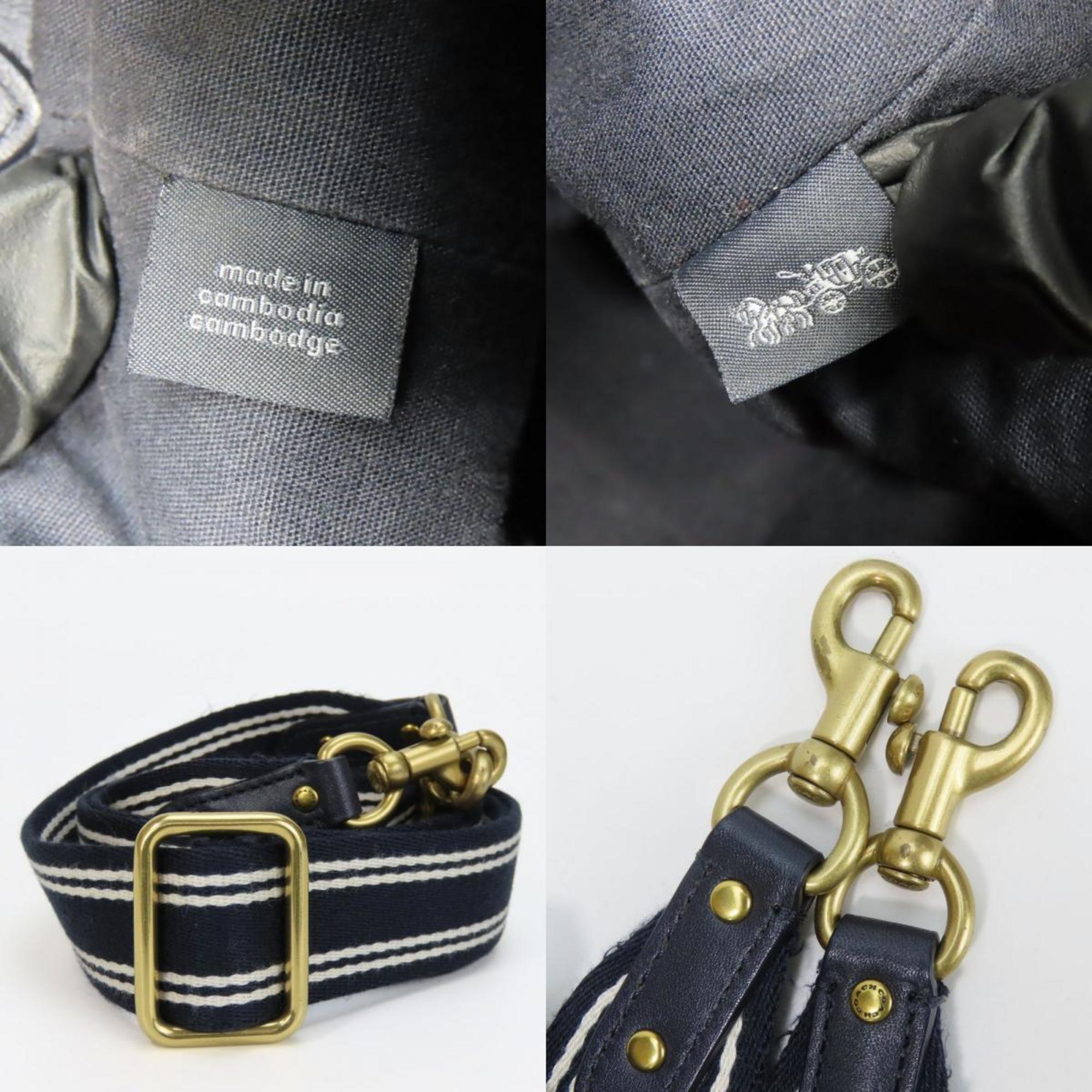 Coach Gray Navy Canvas Leather Shoulder Bag (Pre-Owned)