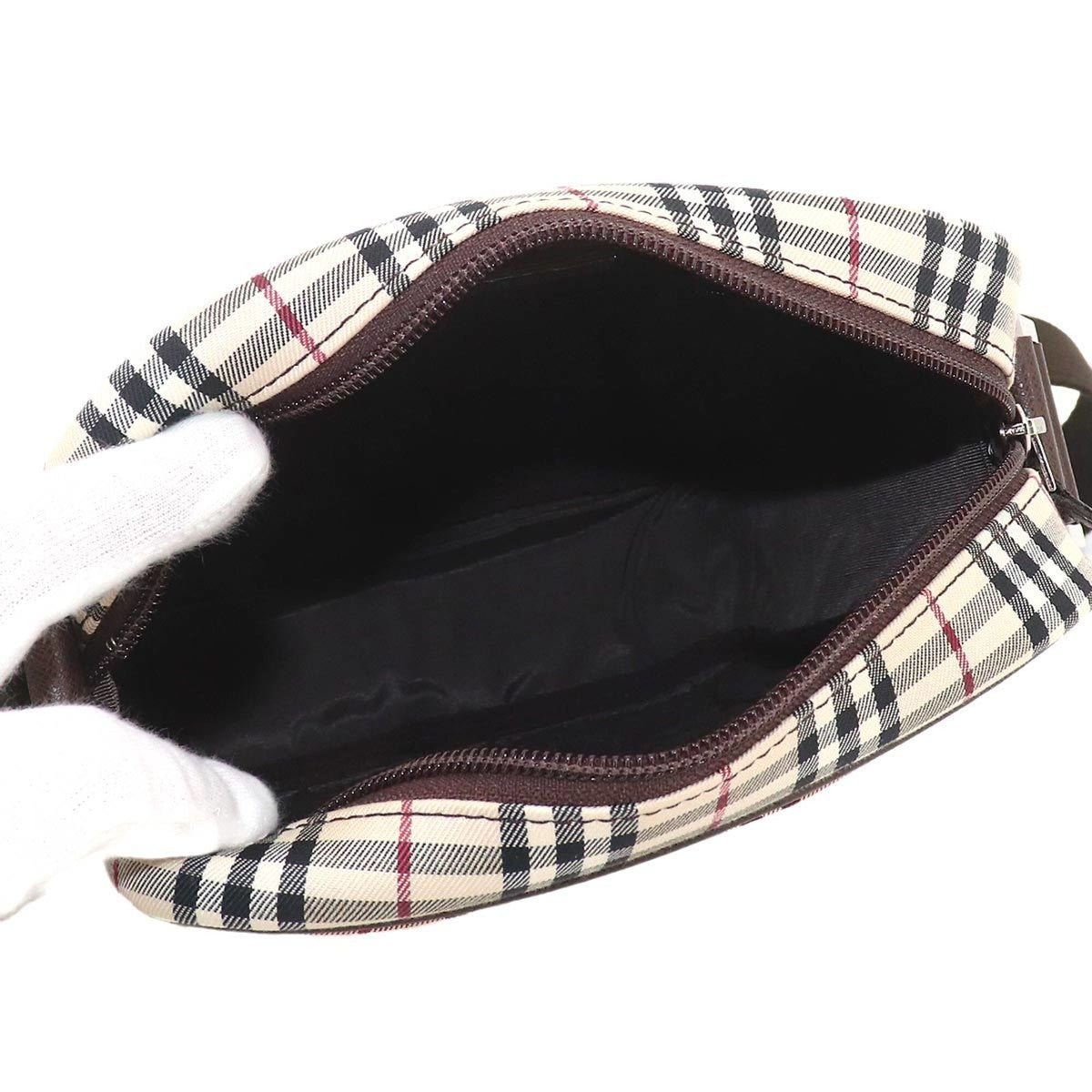 Burberry Beige Beige Brown Brown Canvas Handbag Shoulder Bag (Pre-Owned)