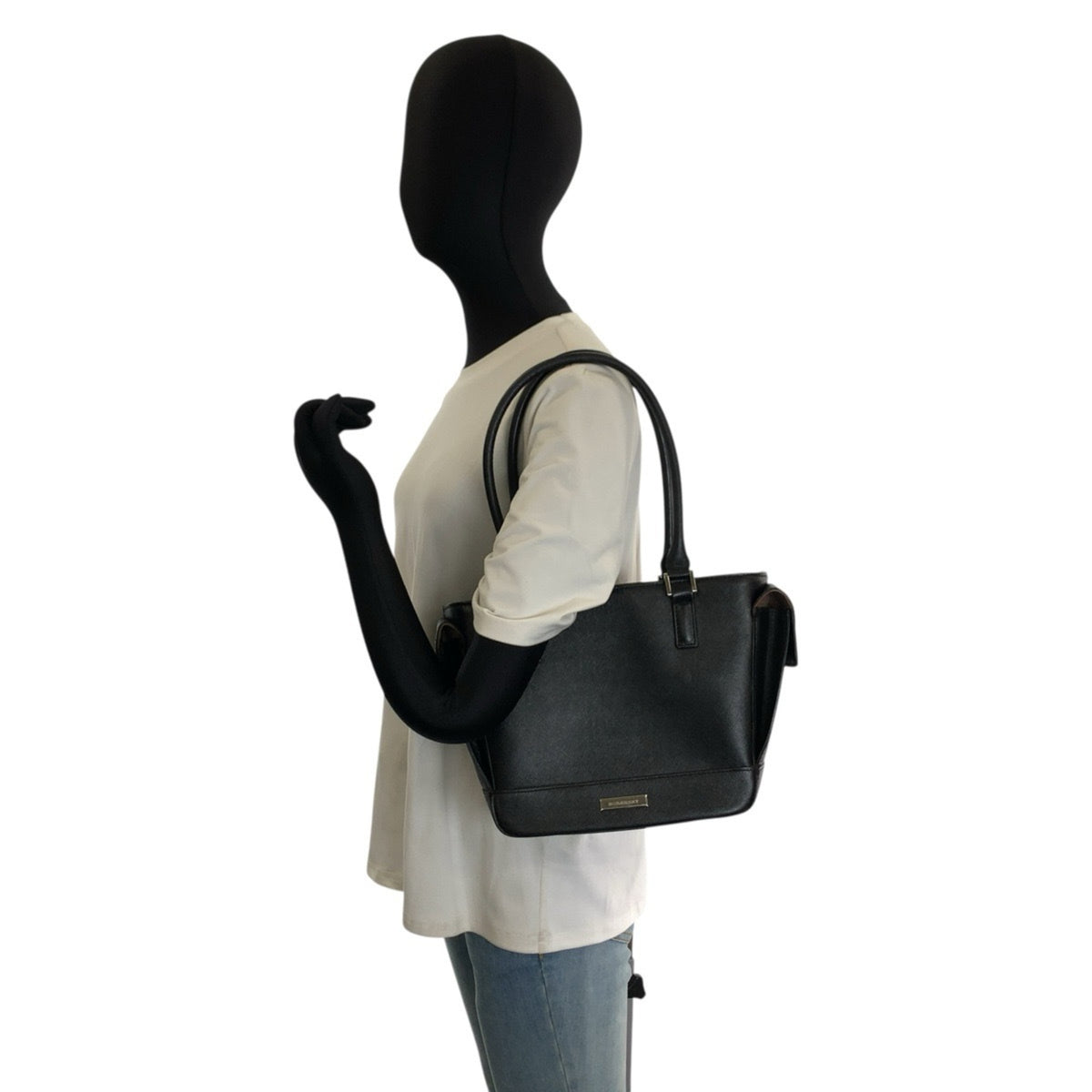 Burberry Black Leather Shoulder Bag Tote Bag (Pre-Owned)