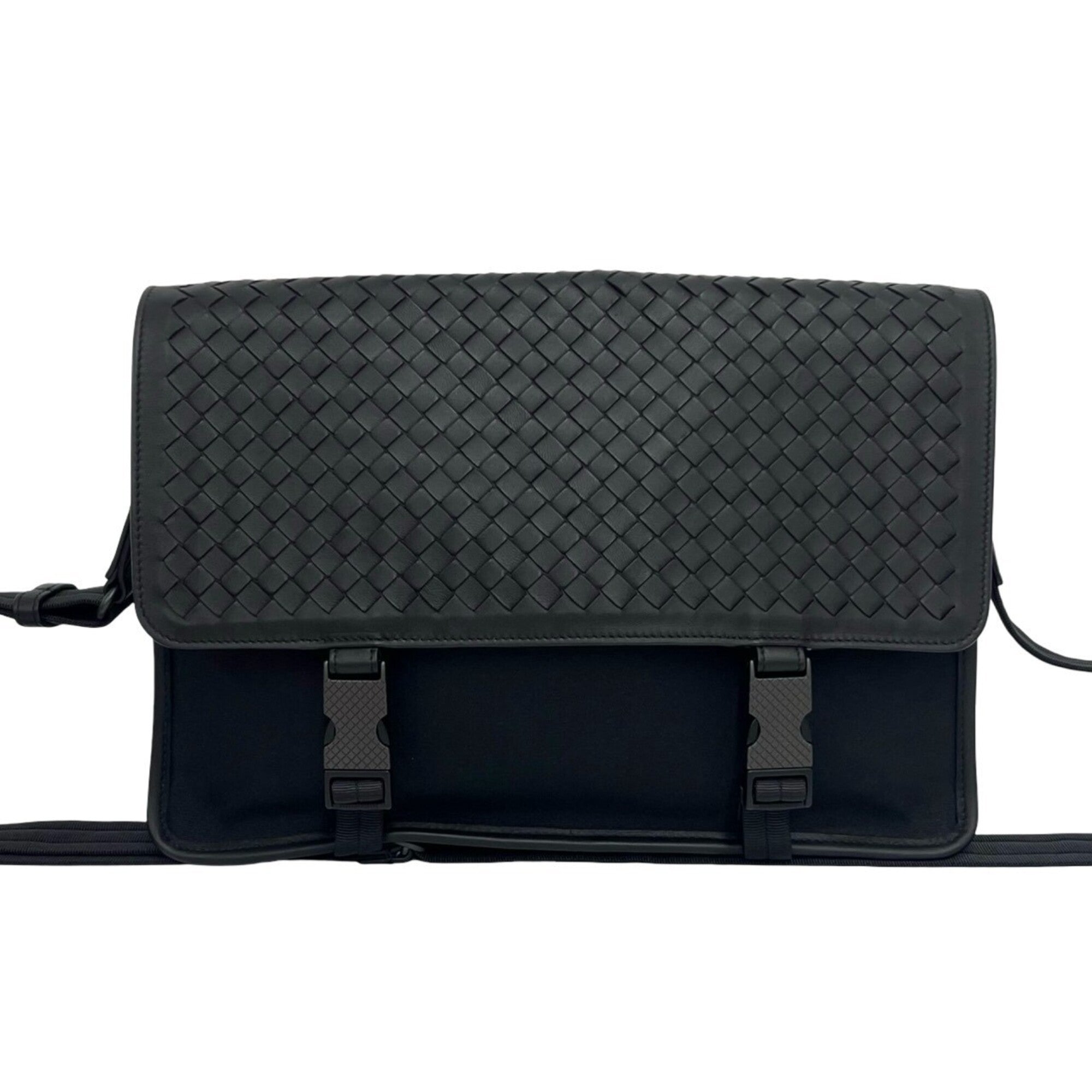 Bottega Veneta Black Leather Nylon Shoulder Bag (Pre-Owned)