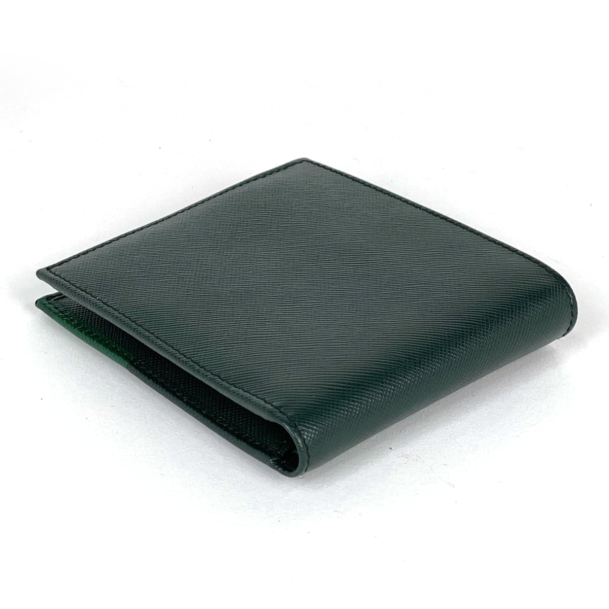 Prada Green Saffiano Triangle Leather Wallet (Bi-Fold) (Pre-Owned)