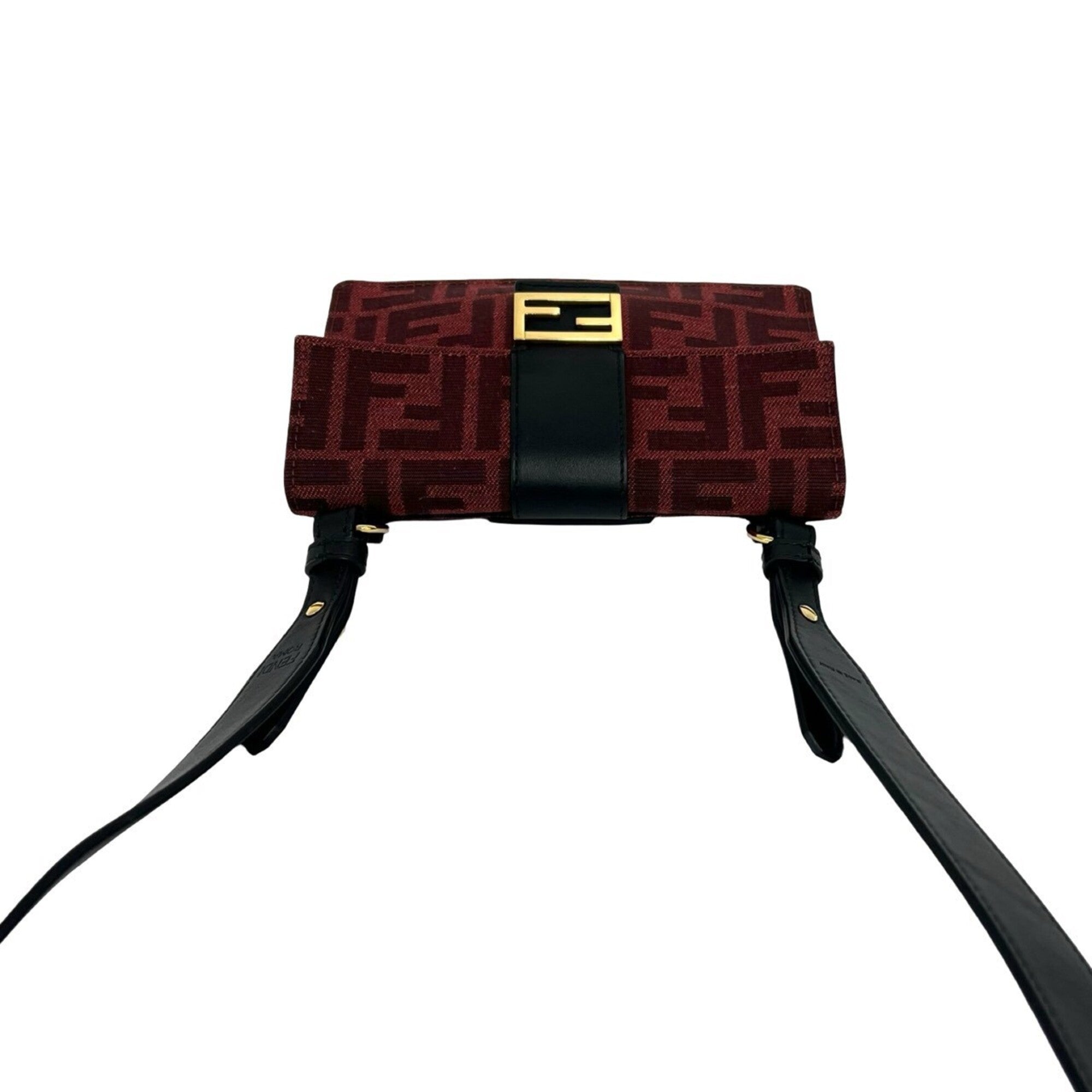 Fendi Black Red Color Canvas Leather Shoulder Bag (Pre-Owned)