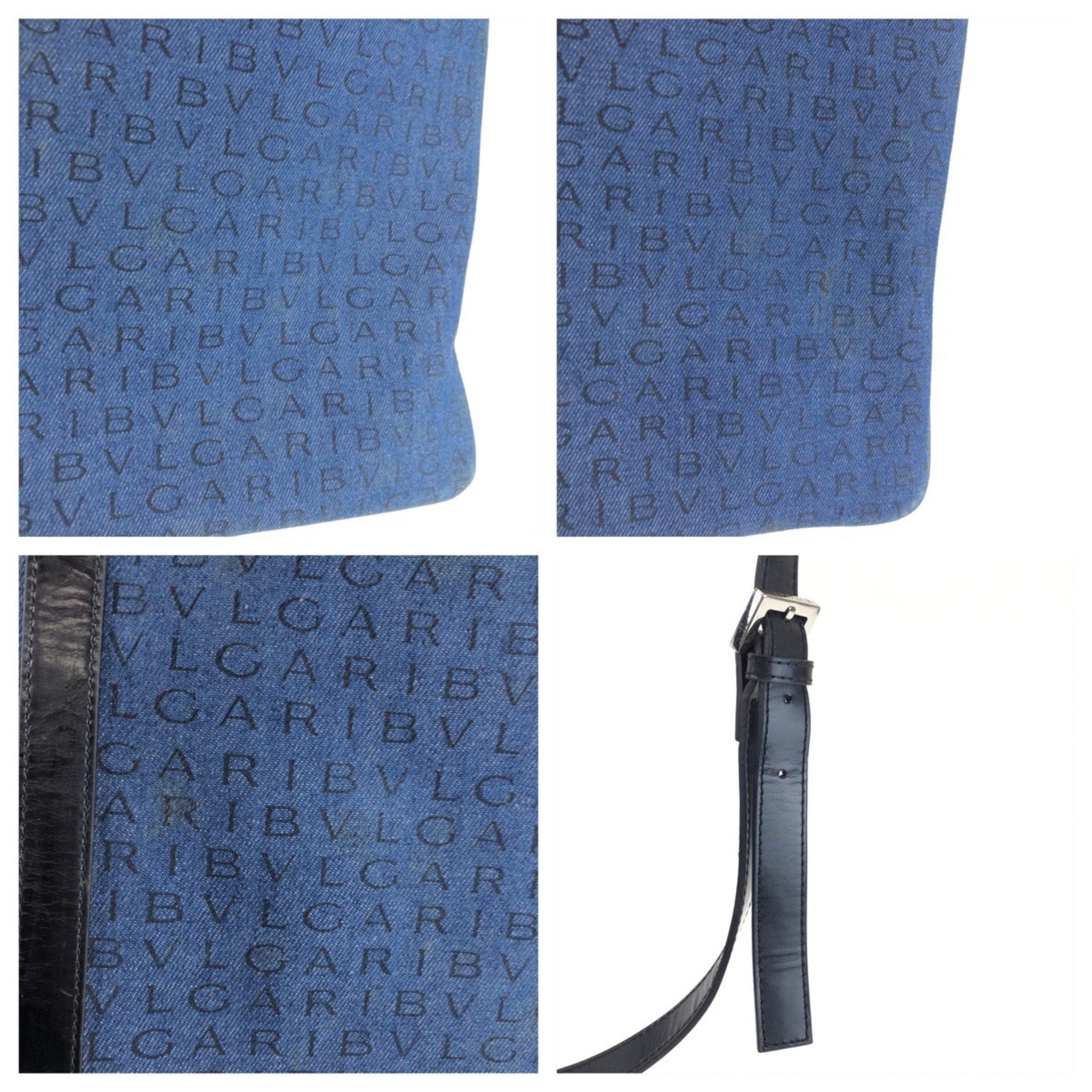Bvlgari Black Blue Canvas Leather Messenger Bag Shoulder Bag (Pre-Owned)