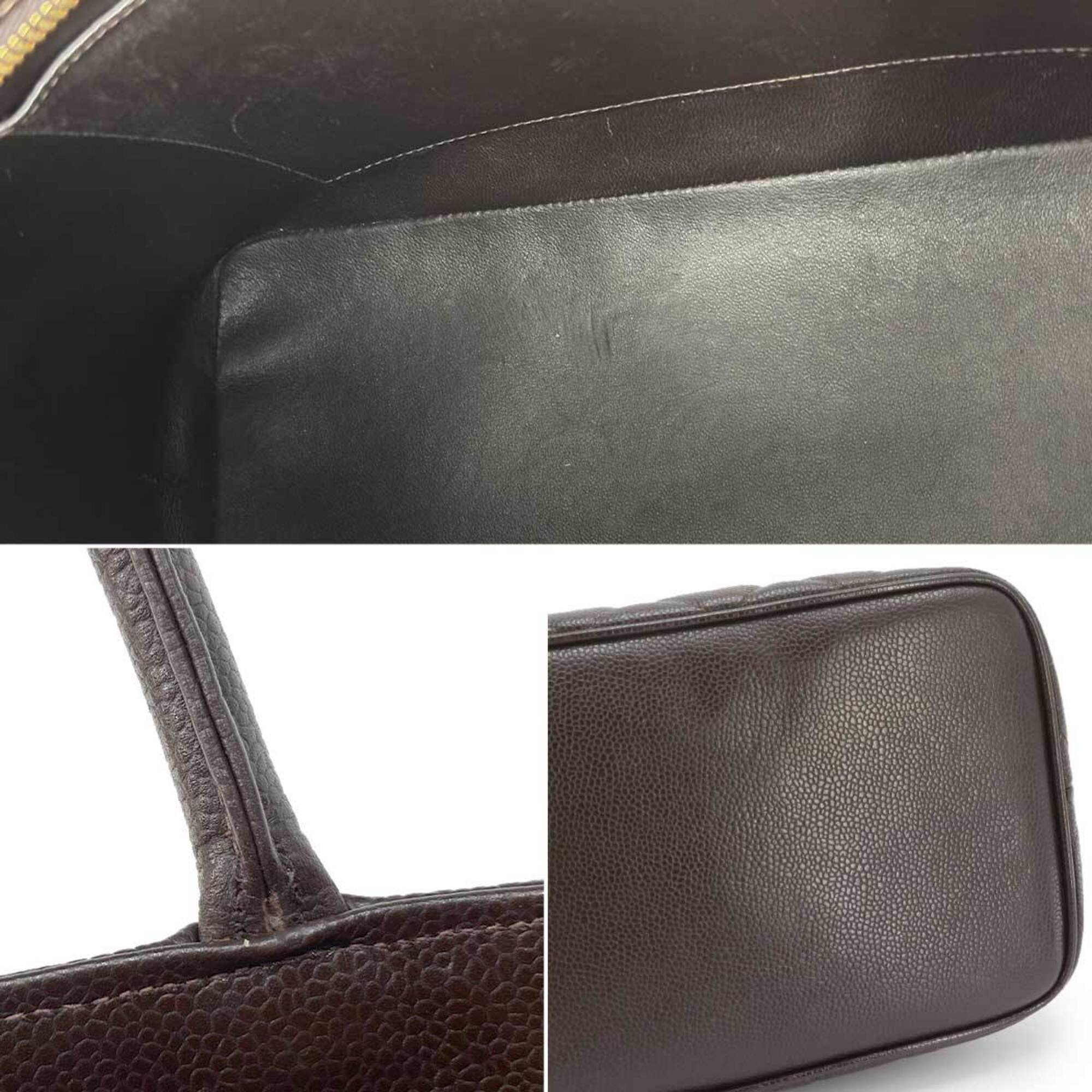 Chanel Dark Brown Grained Calfskin Handbag Tote Bag (Pre-Owned)