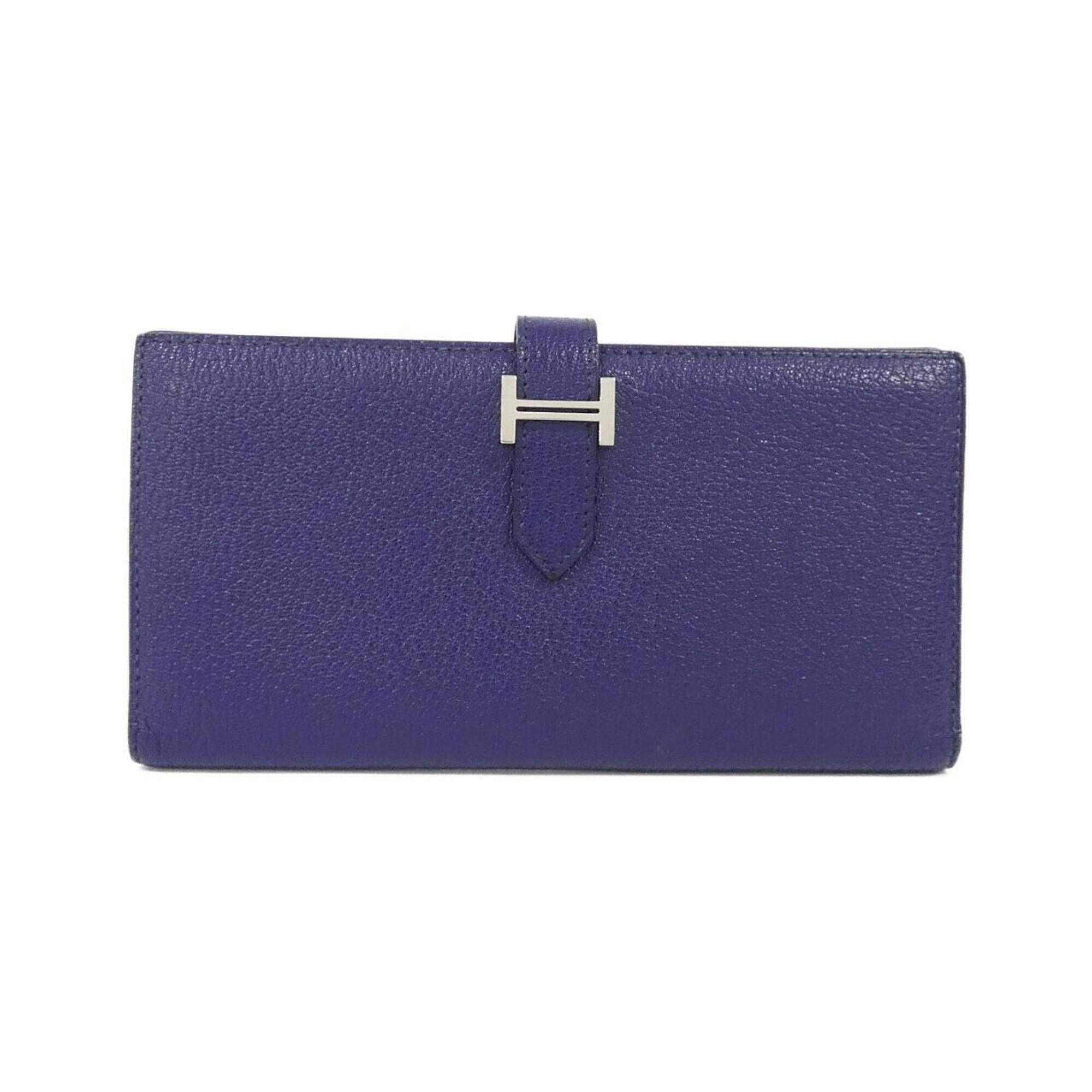 Hermes Bearn Blue Chevre Leather Wallet (Bi-Fold) (Pre-Owned)