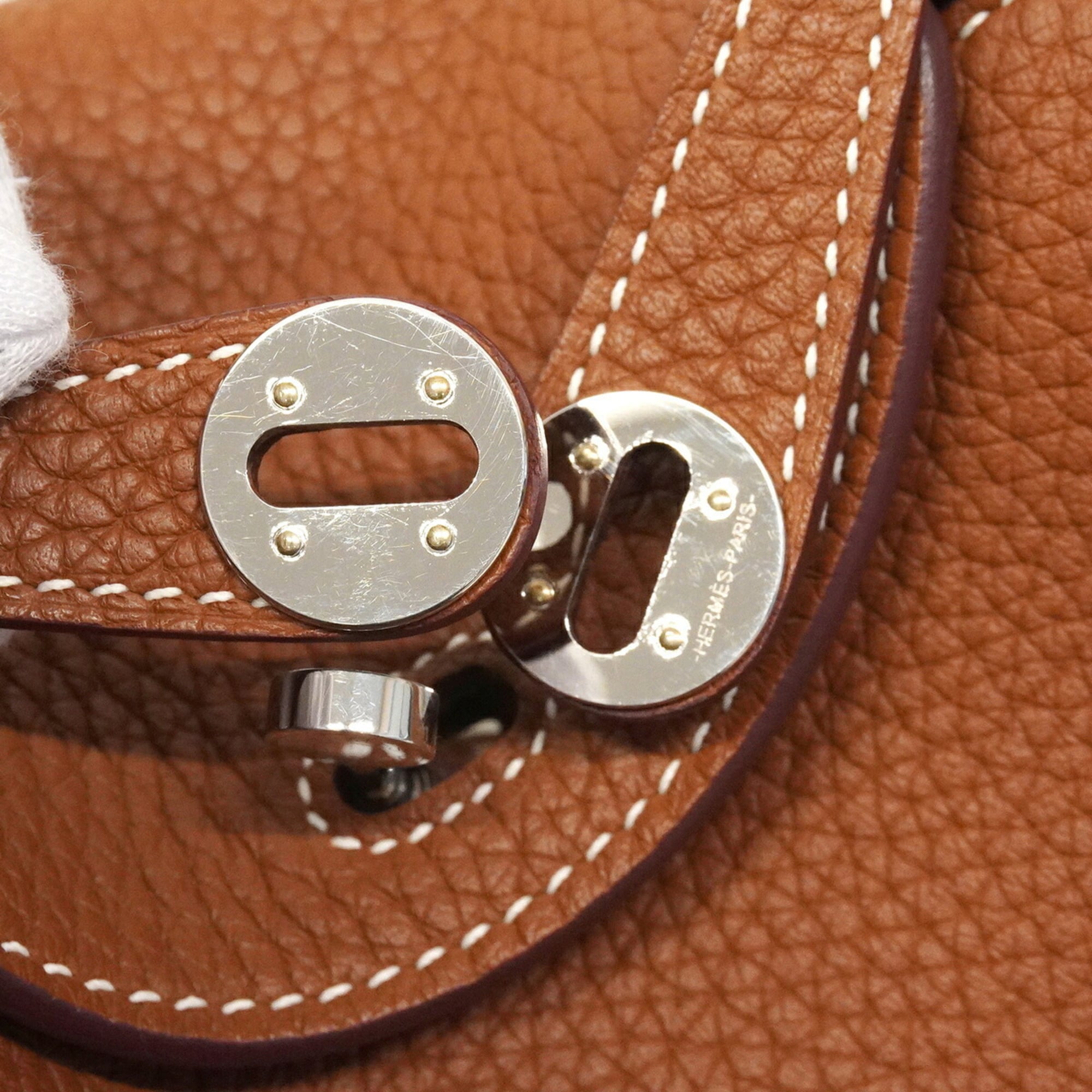 Hermes Gold Taurillon Clemence Leather Handbag (Pre-Owned)