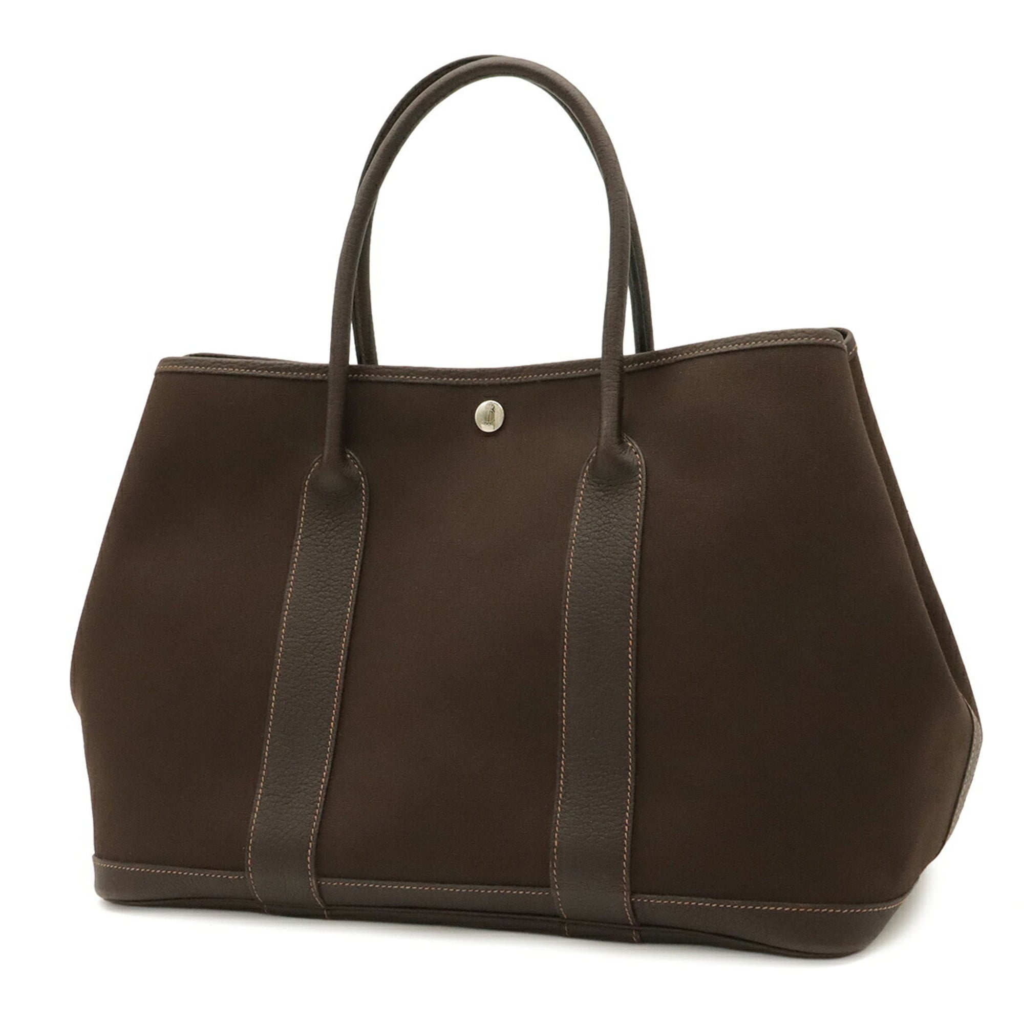 Hermes Dark Brown Toile Officier Leather Handbag Shoulder Bag Tote Bag (Pre-Owned)