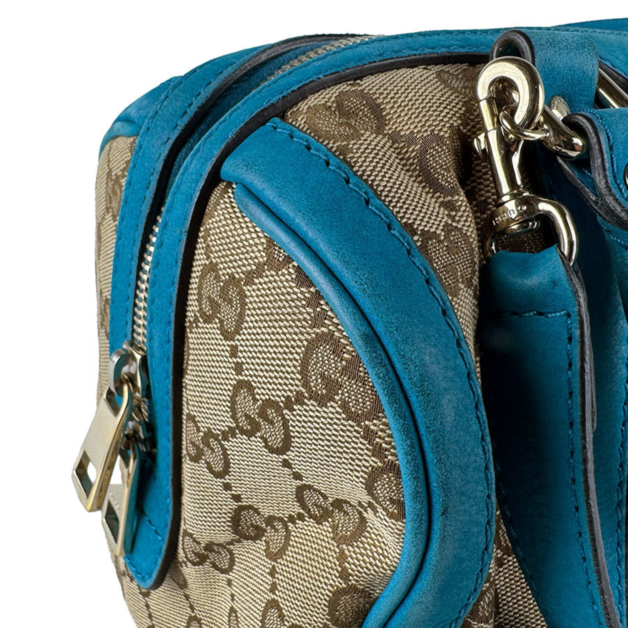 Gucci Brown Turquoise Gg Canvas Leather Handbag Shoulder Bag (Pre-Owned)