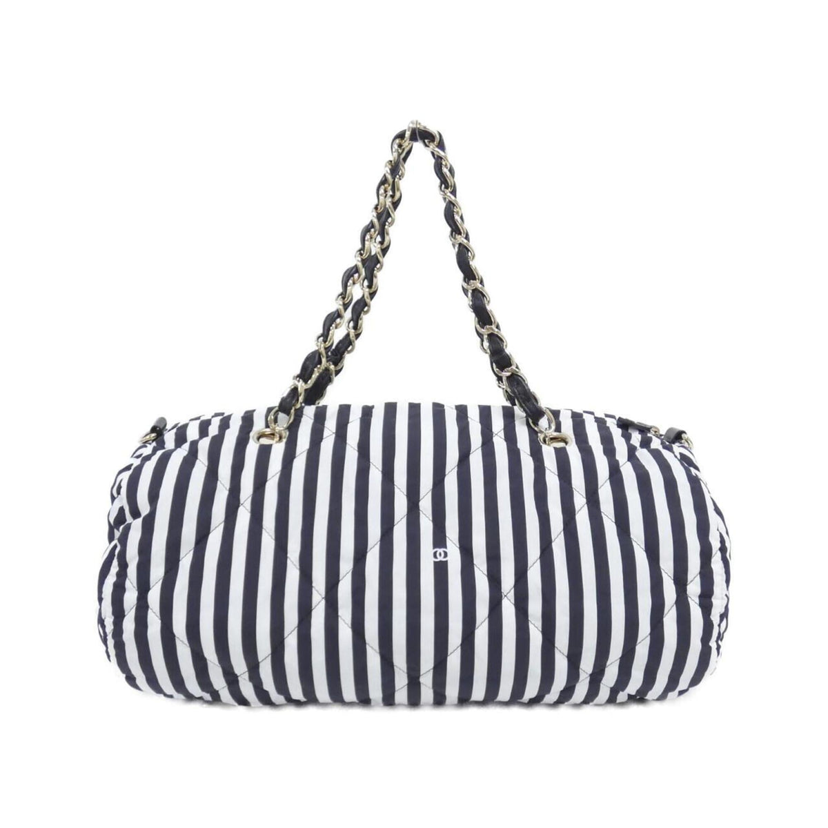 Chanel Black White Fabric Boston Bag (Pre-Owned)