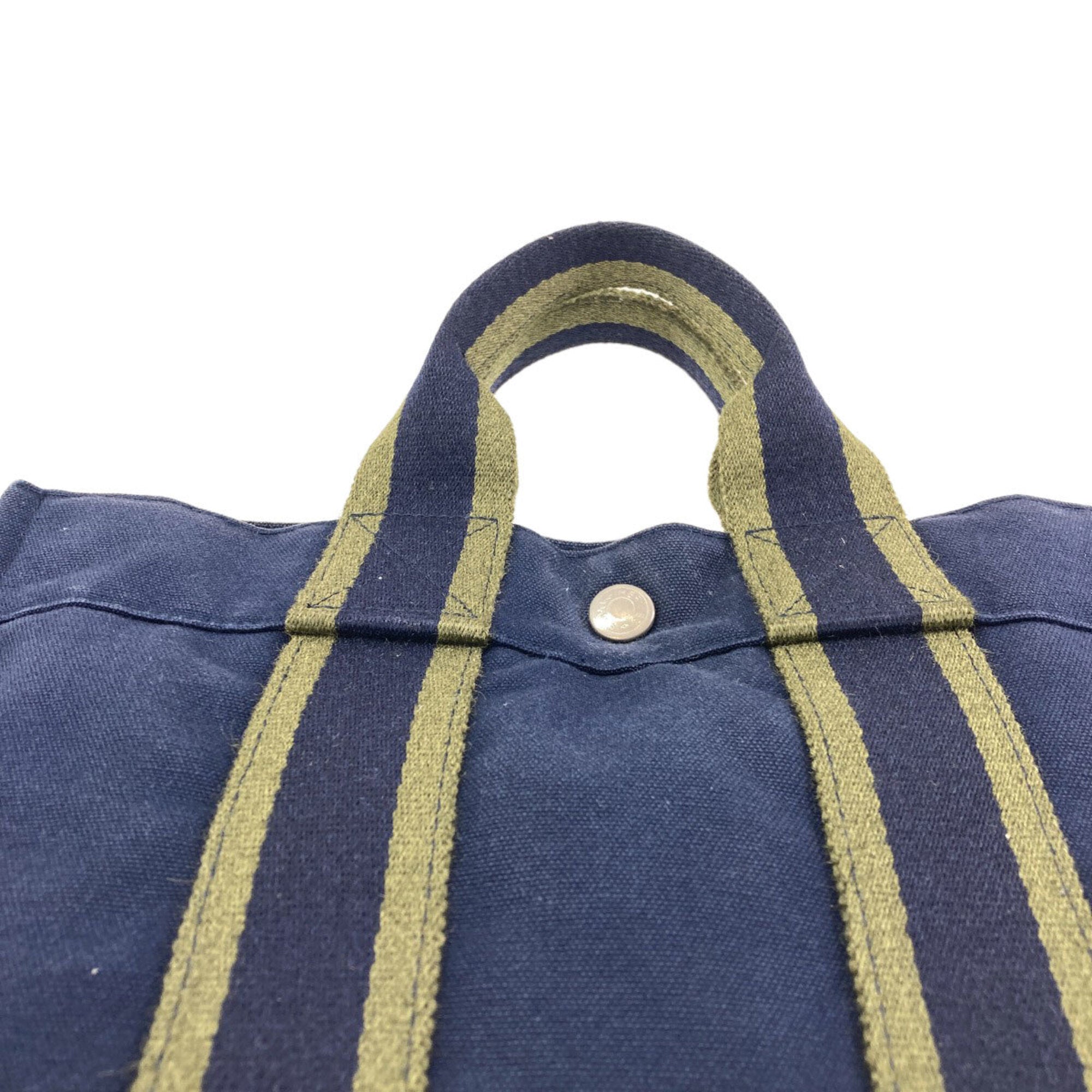 Hermes Green Navy Canvas Handbag (Pre-Owned)