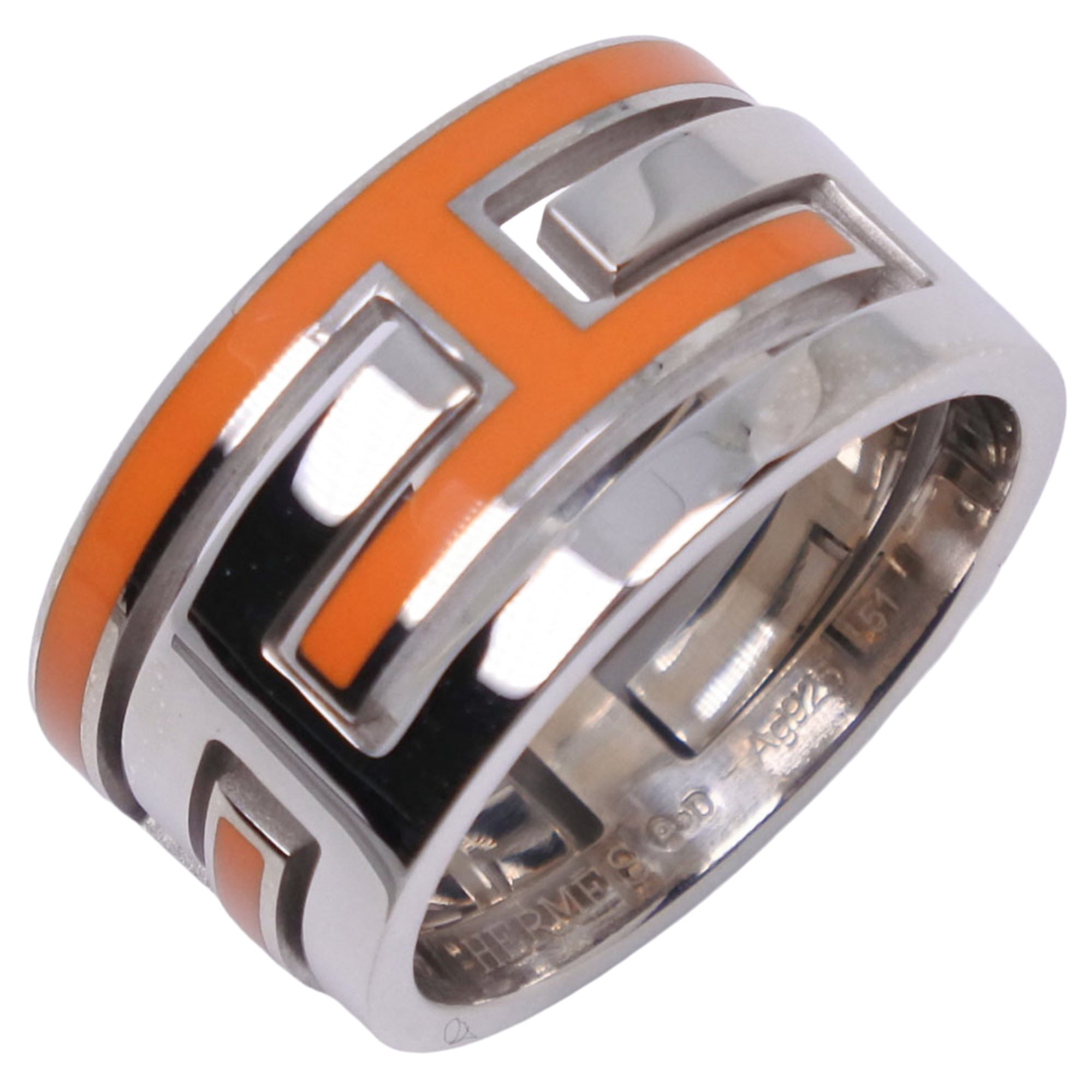 Hermes Silver Orange Enamel Silver 925 Band Ring (Pre-Owned)